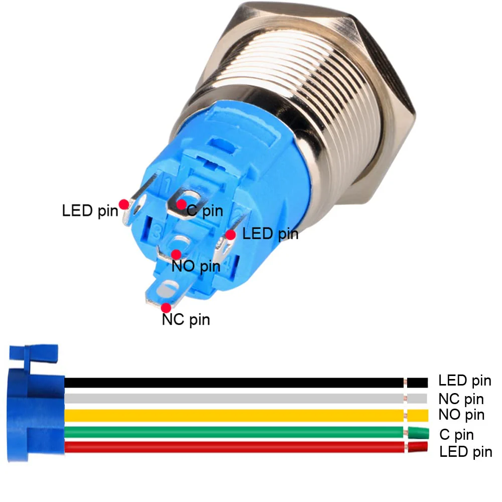 0.87 Inch/22mm Stainless Steel Momentary Push Button SPDT 110V-220V/3A LED 1NO1NC ON/Off Waterproof with Wire Socket Plug (Green LED) green /110-220V - Image 6