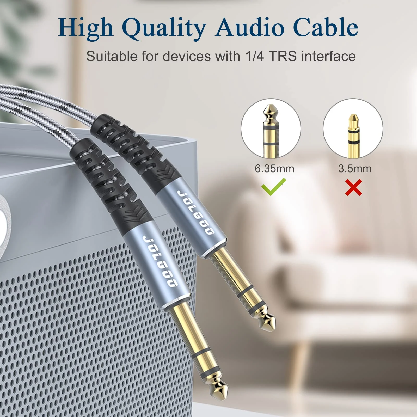 1/4 Inch TRS Instrument Cable 3.3 FT 2-Pack, Quarter inch Audio Cable, 6.35 Balanced Interconnect Line for Electric Guitar, Bass, Keyboard, Mixer, Amplifier, Speaker, Electric Mandolin 3.3 Feet TRS Cable 2-Pack Grey - Image 4