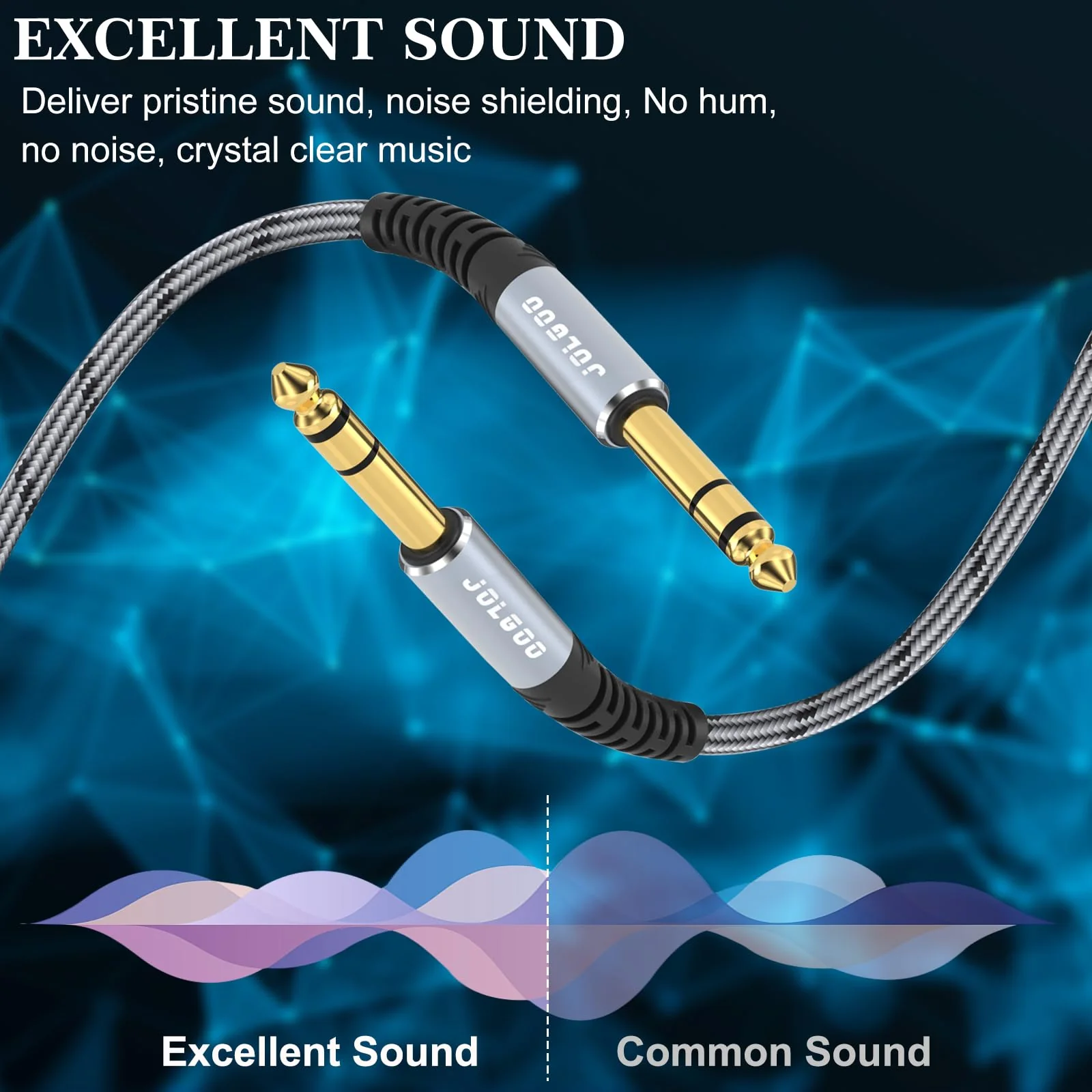 1/4 Inch TRS Instrument Cable 3.3 FT 2-Pack, Quarter inch Audio Cable, 6.35 Balanced Interconnect Line for Electric Guitar, Bass, Keyboard, Mixer, Amplifier, Speaker, Electric Mandolin 3.3 Feet TRS Cable 2-Pack Grey - Image 6