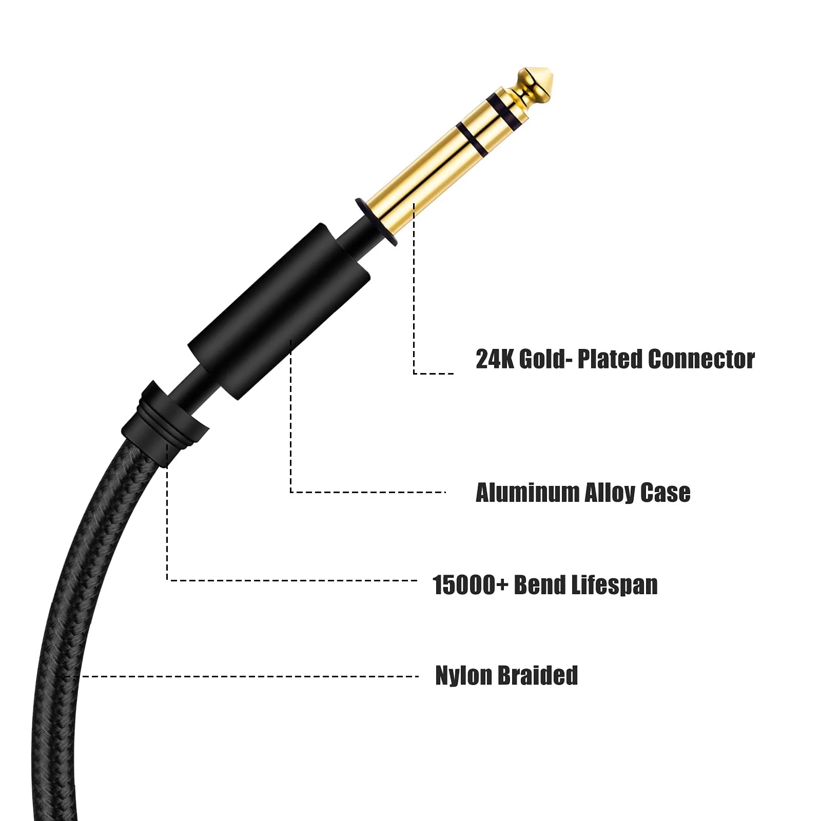 1/4 Inch TRS Instrument Cable 3Ft, 6.35mm TRS to 6.35mm TRS Stereo Audio Cable Male to Male Right-Angle-to-Straight for Electric Guitar, Bass, Keyboard,Mixer,Amplifier,Speaker,Equalizer... Black - Image 5