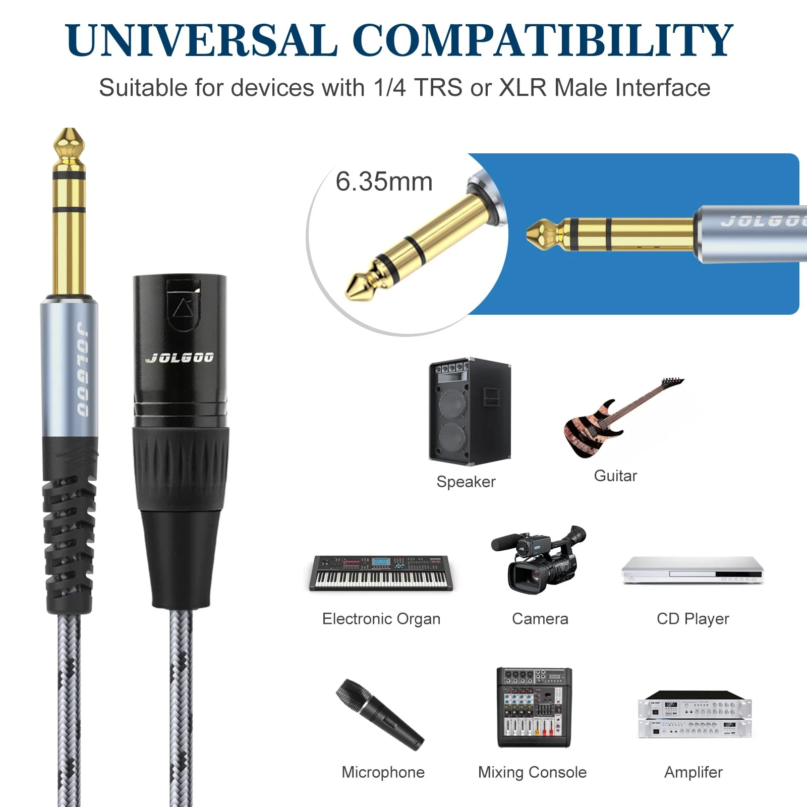 1/4 Inch TRS to XLR Male Cable, Balanced 6.35mm TRS Plug to 3-pin XLR Male, Quarter inch TRS Male to XLR Male Microphone Cable, 6.6 Feet 2 Pack 1/4 TRS Male to XLR Male 6.6 Feet - 2 Pack - Image 2