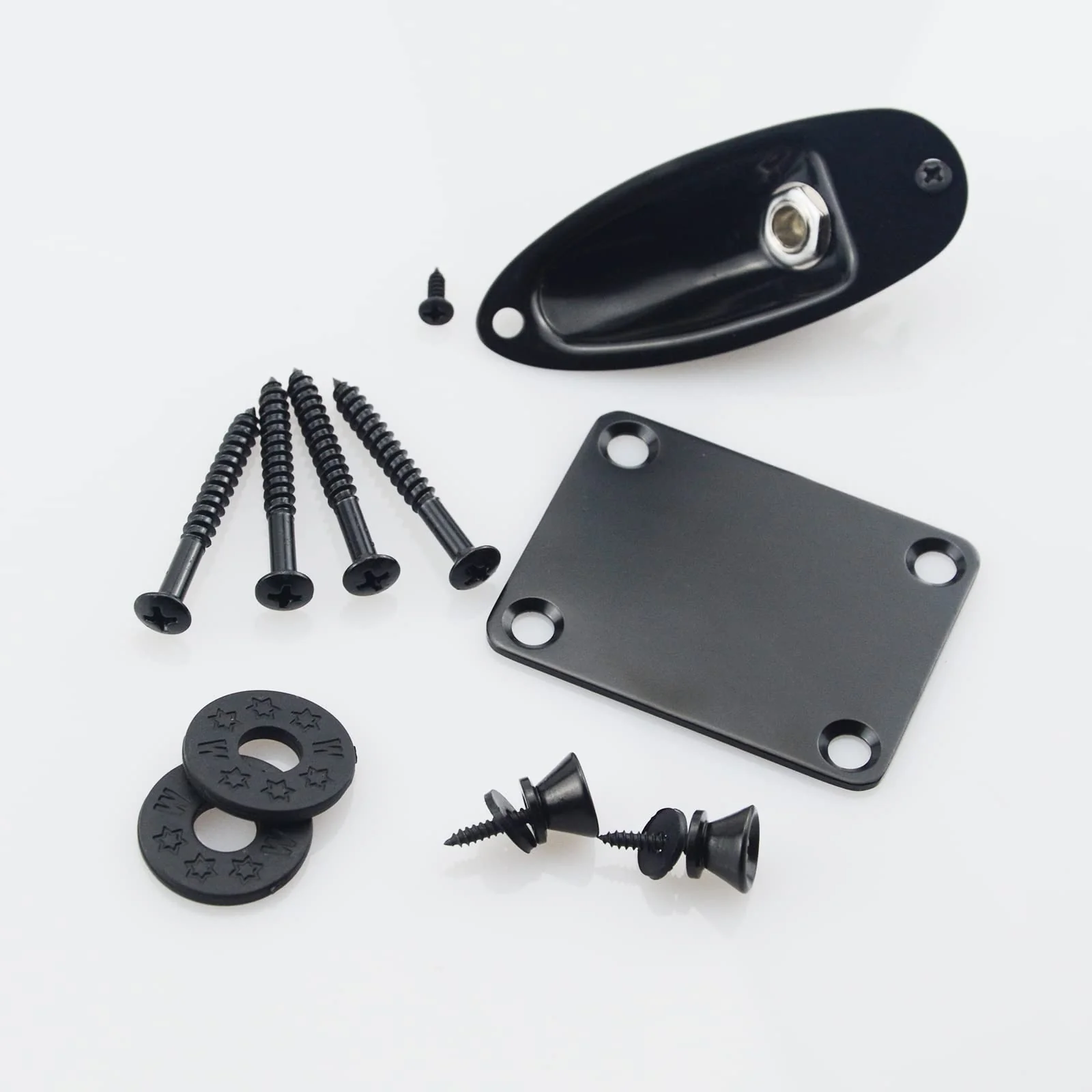 1/4"(6.35mm) Black Oval Guitar Input Output Jack Plate Socket,Guitar Neck Joint Ferrules Bushings with Screws for Fender Strat Tele Guitar or Bass,2PC Guitar Strap Buttons with Strap Blocks - Image 8