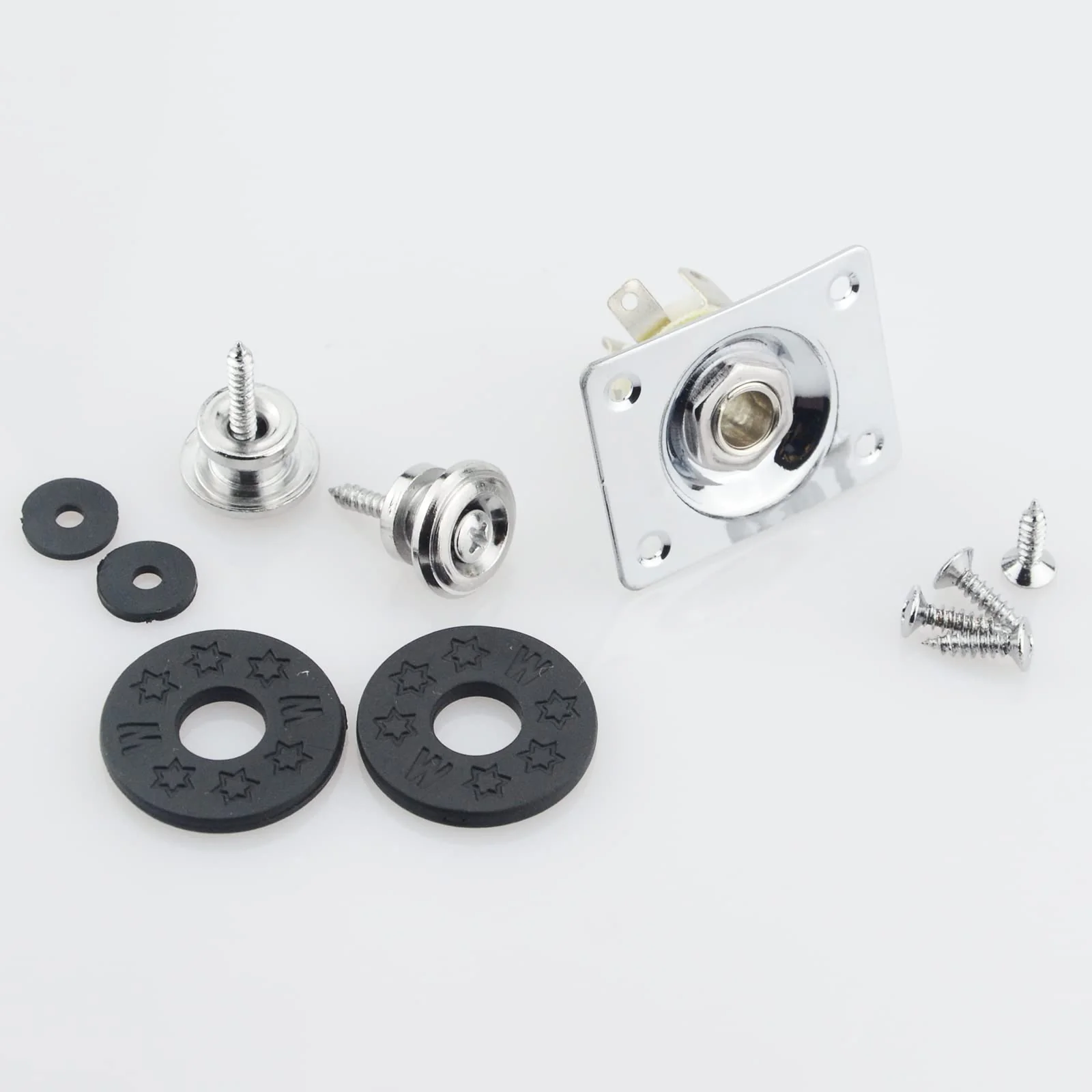 1/4"(6.35mm) Silver Guitar Input Jack Output Plate Jackplate Socket for LP Les Paul Style Electric Guitar,2 PCS Guitar Strap Buttons with Strap Blocks Square Style - Image 3