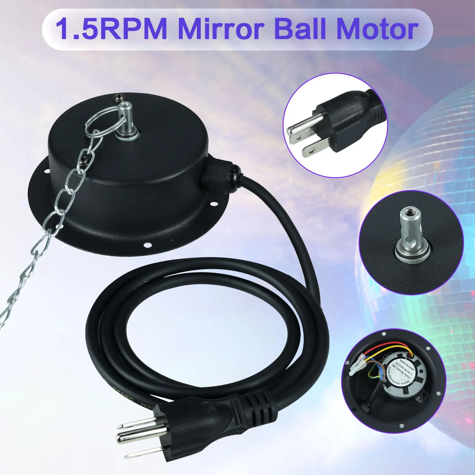 1.5 RPM Speed Disco Ball Motor Heavy Duty Mirror Ball Electric Slow Motor Rotator Supports 4'' - 16'' Mirror Balls for Dj,Family party,Bands,Christm,Party 1.5 RPM Motor - Image 3
