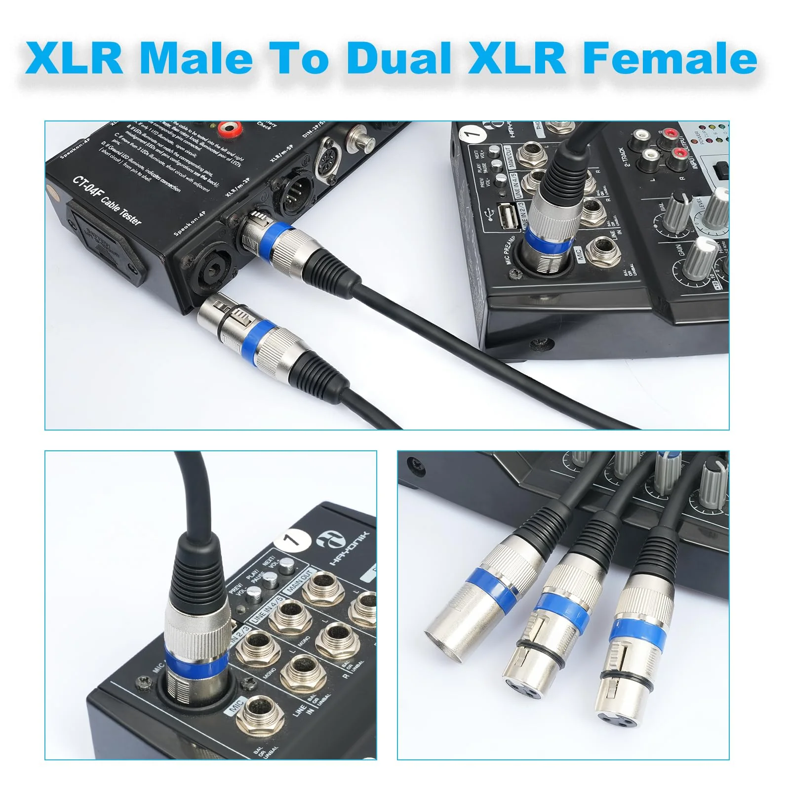 1.5Feet 3Pin XLR Male to 2 XLR Female Y Splitter 1 Male to 2 Female Audio Cable for Micphone Mixer Amplifier,5 Color(red,Green,Blue,Yellow,Black)-5 Pack 1 XLR M To 2 XLR F 1.5FT 5Pack - Image 6