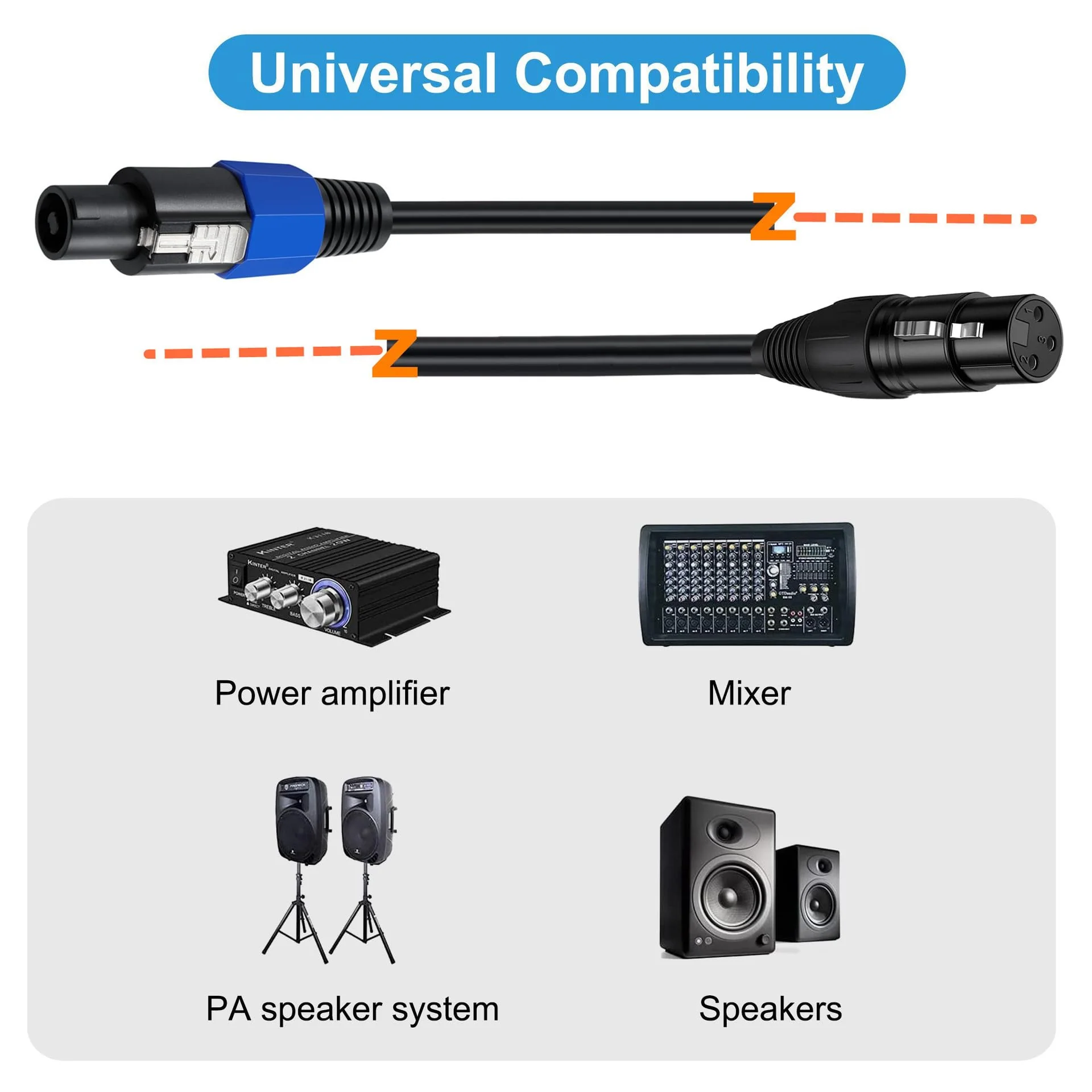 1.8M/6Feet 18AWG Speakon Male to Female Extension Cable with Twist Lock for DJ PA Stage Loudspeaker Amplifier Audio Jack Speaker Cable 1.8M/6Feet - Image 3