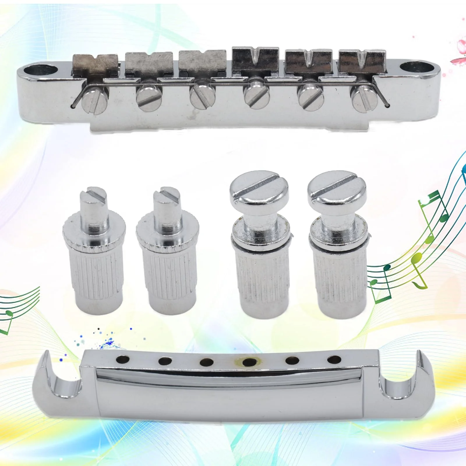 1 Set Silver Metal Tune-O-Matic Electric Guitar Bridge and Tailpiece for Enhanced String Stability, Replacement Electric Guitar Parts Ideal for SG Les Paul LP Guitars - Image 2