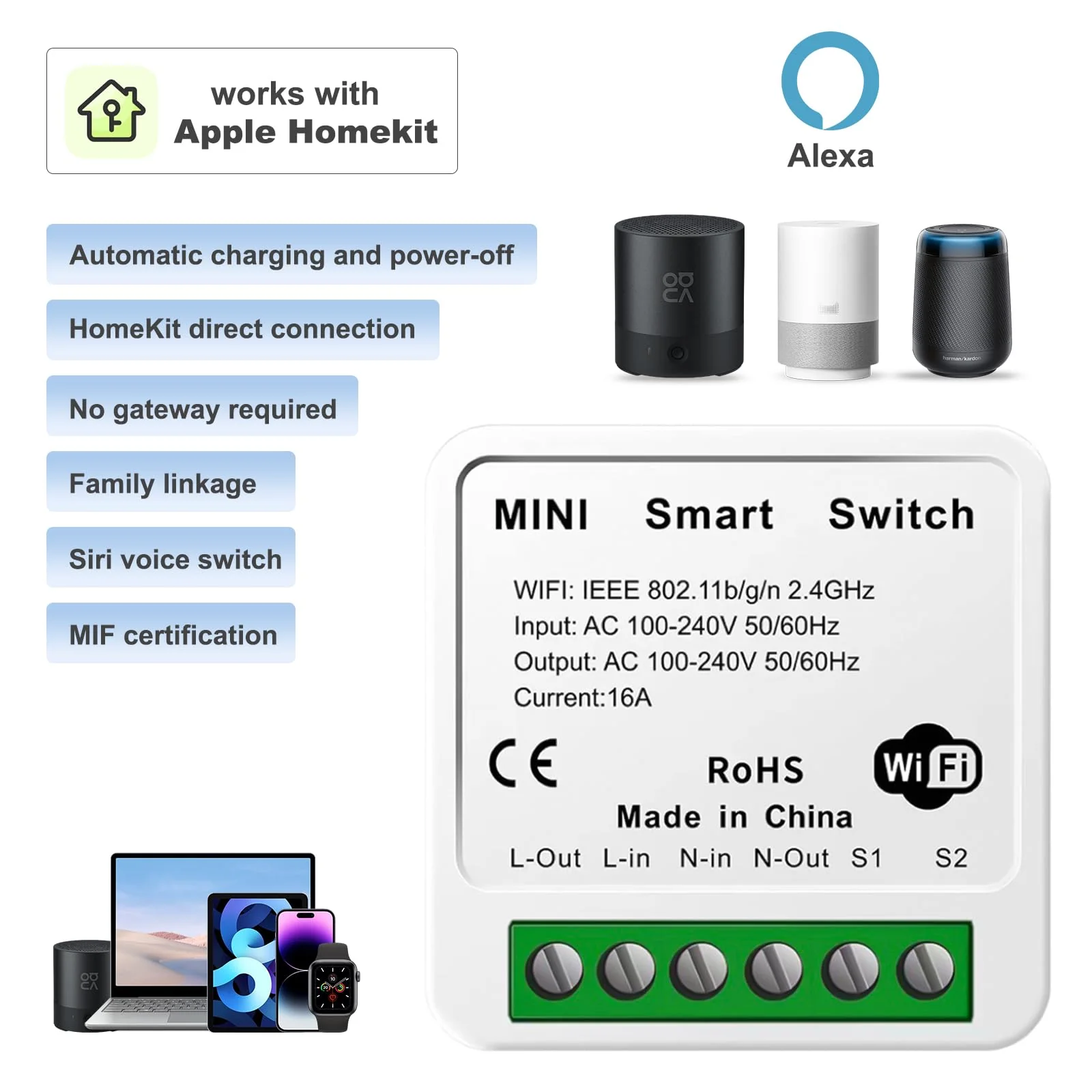 1 x Mini Smart Light Switch, Wireless Remote Control Switch for Home Automation, RF Remote Controlled Light Switch with Timer and Motion Sensor with Alexa Echo, Google Home - Image 2