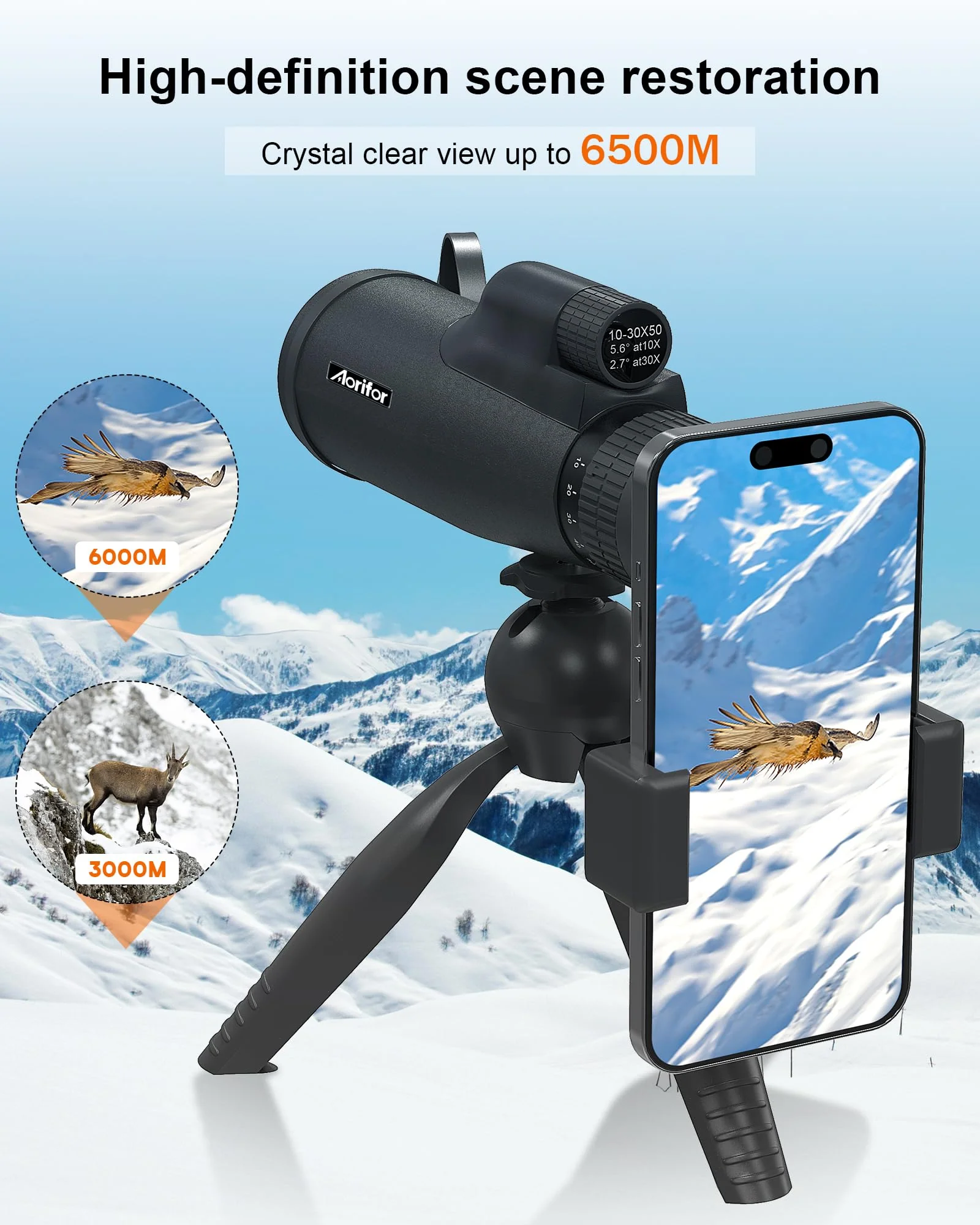 10-30x50 Monoculars for Adults High Powered with Smart Phone Holder & Upgraded Tripod, Starscope Monocular Military Grade for Outdoor Exploration, Bird Watching, and Scenic Viewing 10-30x50 - Image 2