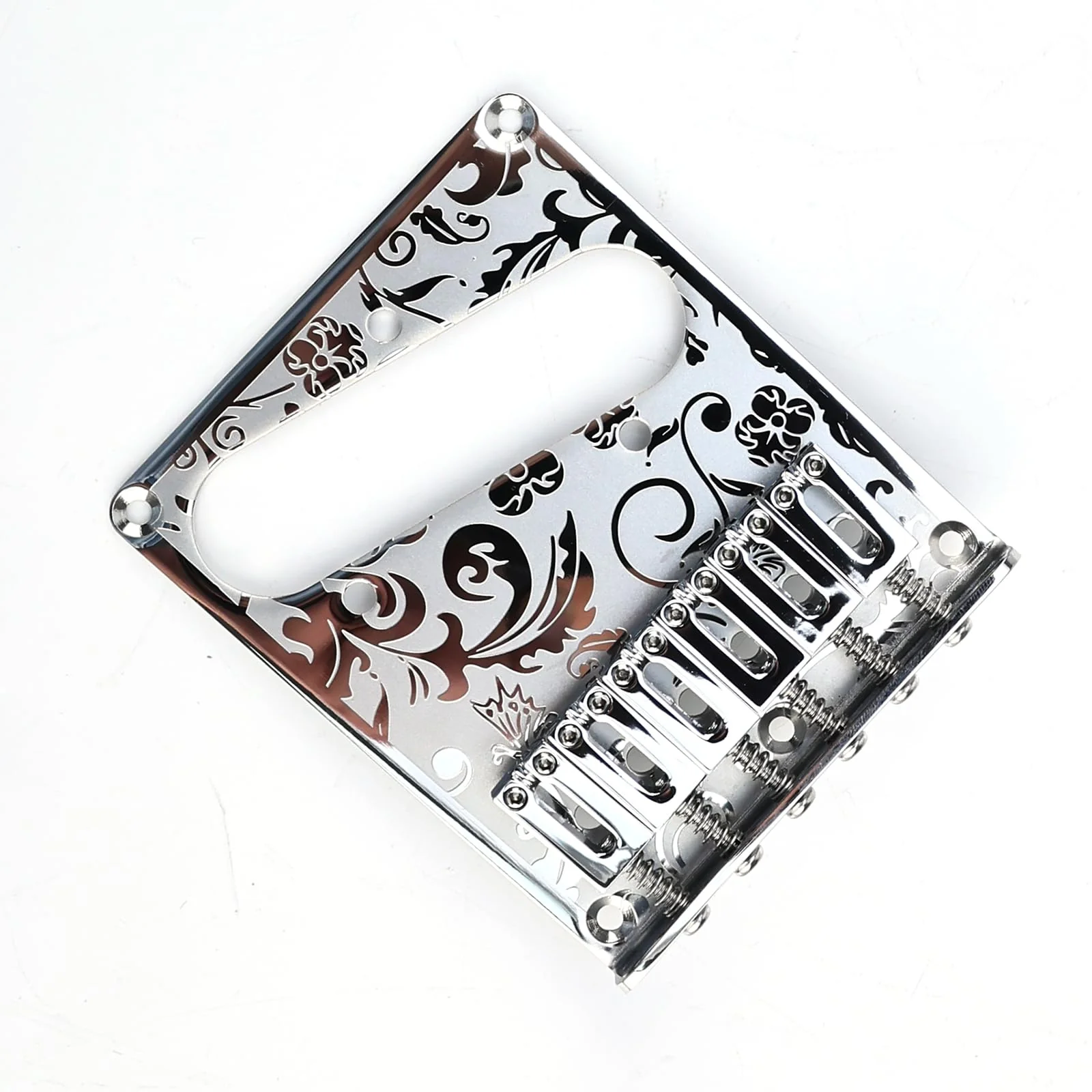 10.5mm Engraved Stainless Steel Fixed Electric Guitar Bridge Single Pickup Hole 6-string Guitar hardtail Bridge for Telecaster Tele TL Style Electric Guitar Replacement Parts (Chrome) Chrome - Image 3