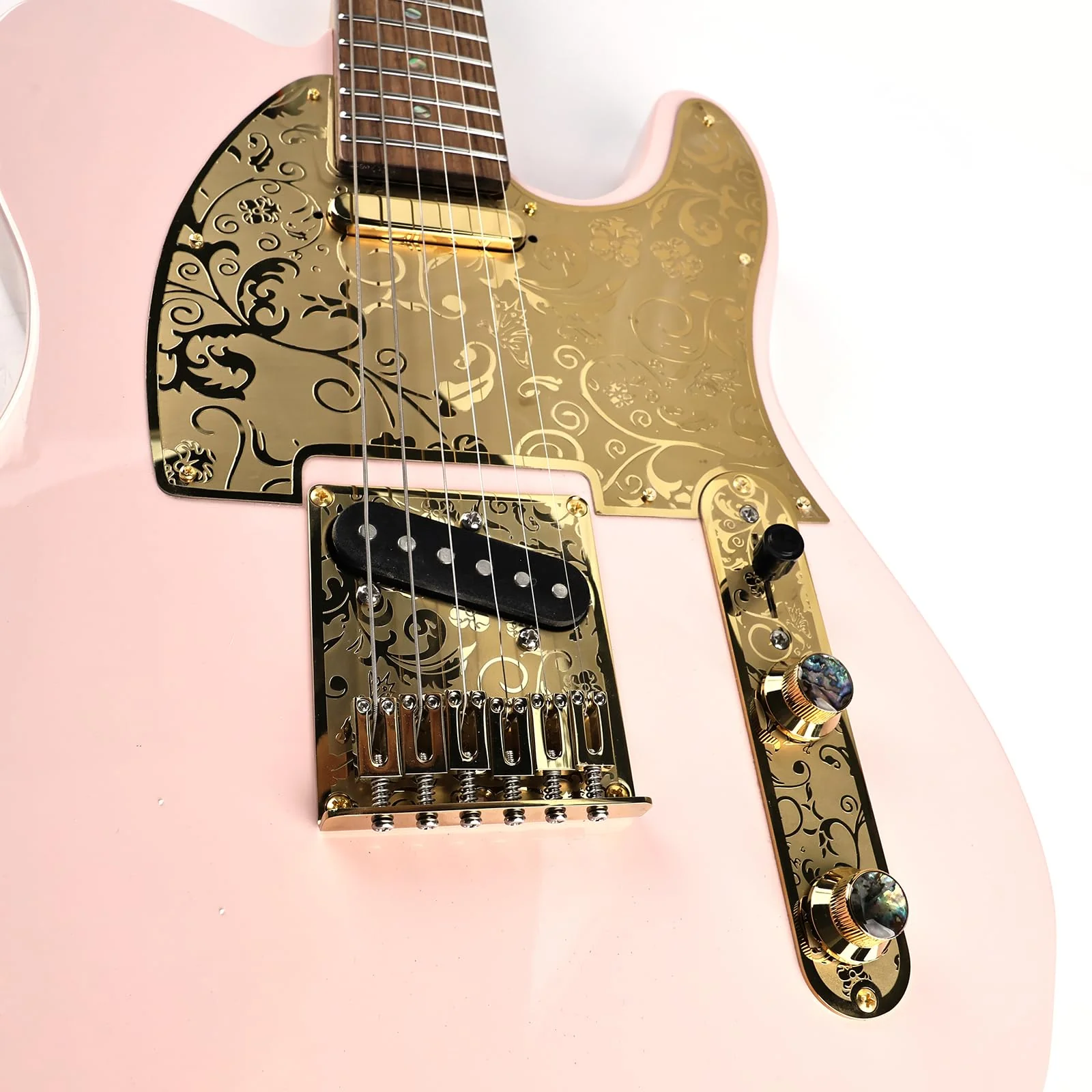 10.5mm Engraved Stainless Steel Fixed Electric Guitar Bridge Single Pickup Hole 6-string Guitar hardtail Bridge for Telecaster Tele TL Style Electric Guitar Replacement Parts (Gold) Gold - Image 5