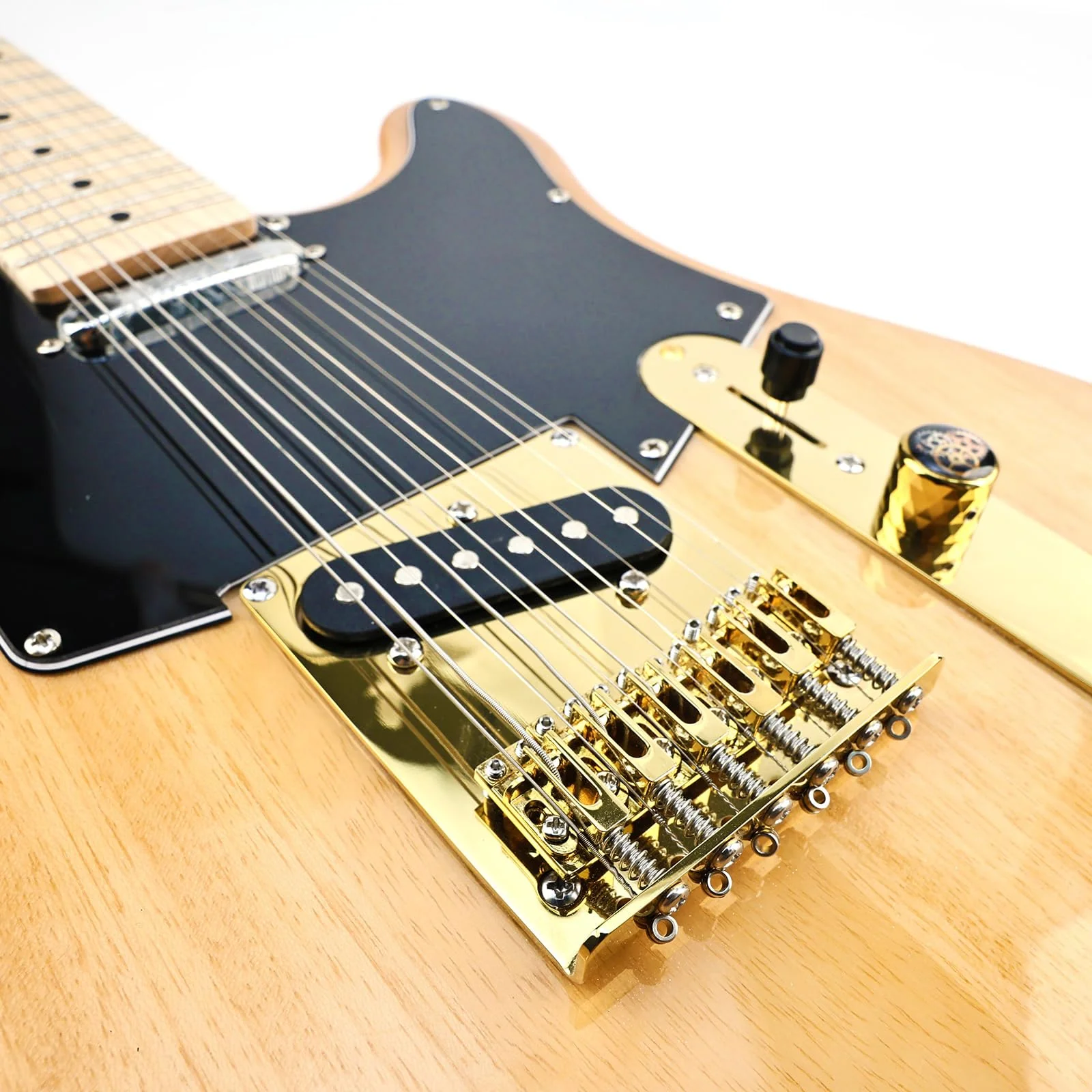 10.8mm 12-String Tele Bridge Adjustable Fixed Hardtail Guitar Bridge -Zinc Alloy Saddles Stainless Steel Baseplate for 12-String Telecaster Guitar Replacement Parts (Gold) Gold - Image 3