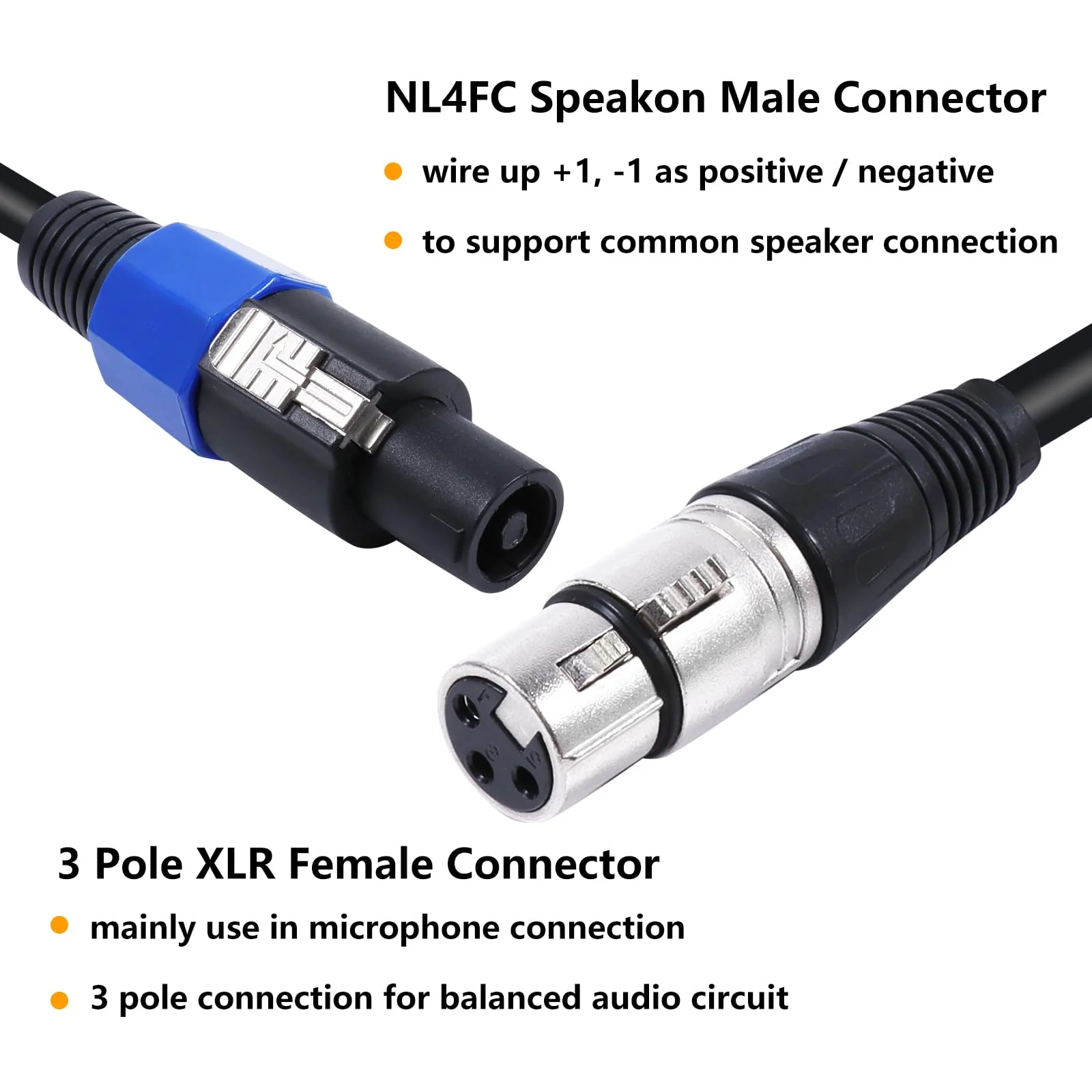 10 Feet Pack of 2 Speakon to XLR Cables - 2PCS 3 Pole XLR Female to SpeakOn Male Cable - 3 Pin Microphone to Loudspeaker PA DJ Audio Wire with Twist Lock (10FT, 2 Packs) 10 Feet - Image 2