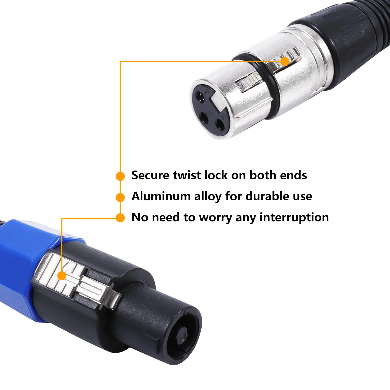10 Feet Pack of 2 Speakon to XLR Cables - 2PCS 3 Pole XLR Female to SpeakOn Male Cable - 3 Pin Microphone to Loudspeaker PA DJ Audio Wire with Twist Lock (10FT, 2 Packs) 10 Feet - Image 3