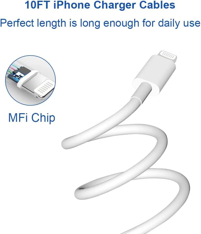 10 Ft iPhone Fast Charger, 2-Pack 20W Super Fast Charger with Long Fast Charging Cable for iPhone 14/13/12/11 Pro Max,14 Plus,Mini,Pro/XS/SE/XR/iPad white - Image 2