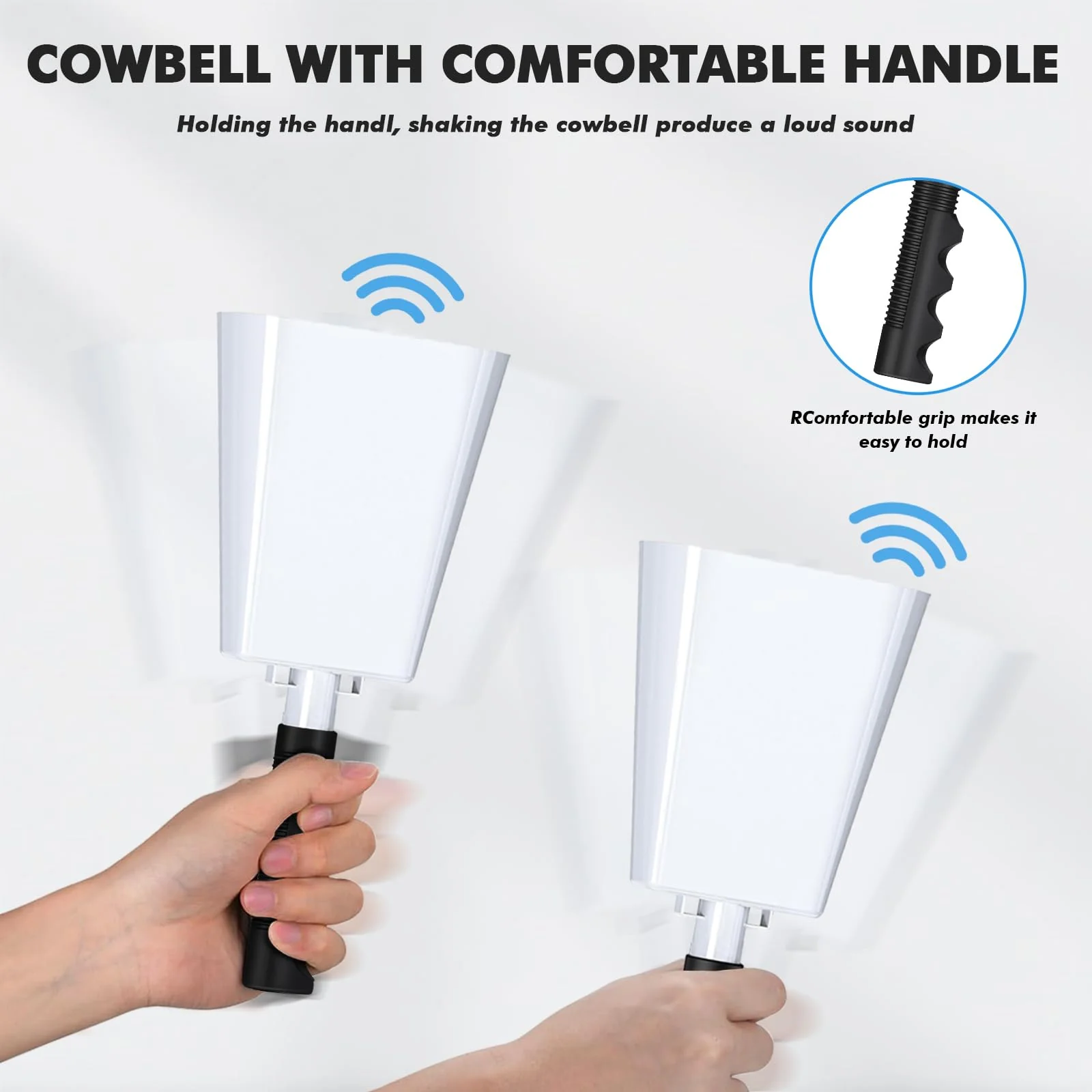 10 Inch Cowbell with Handle, Noise Maker Cow Bell, Steel Cheering Bell for Sports Events Graduations Party Chimes, Percussion Musical Instrument (White 2 PCS) White 2 PCS - Image 4