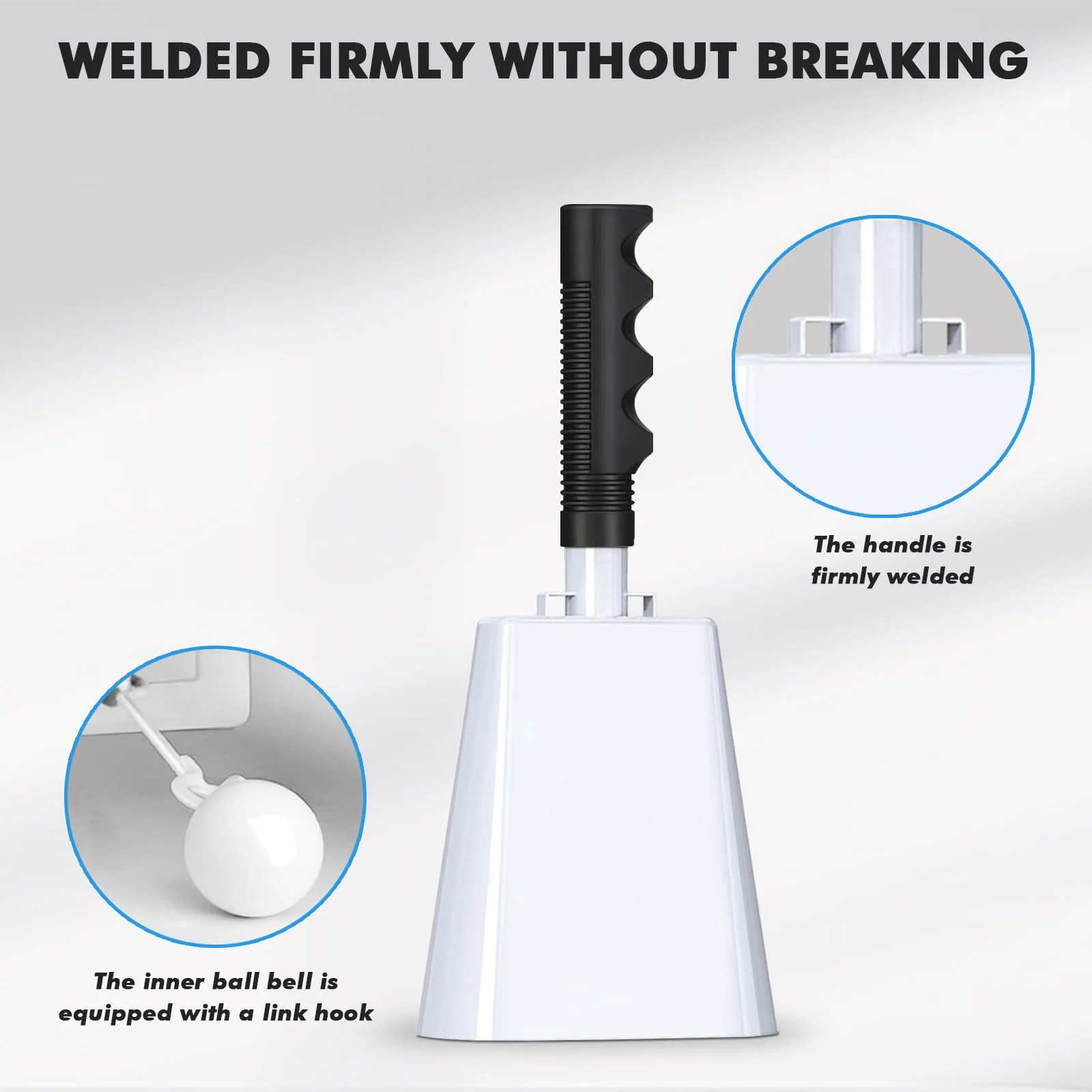 10 Inch Cowbell with Handle, Noise Maker Cow Bell, Steel Cheering Bell for Sports Events Graduations Party Chimes, Percussion Musical Instrument (White 2 PCS) White 2 PCS - Image 5