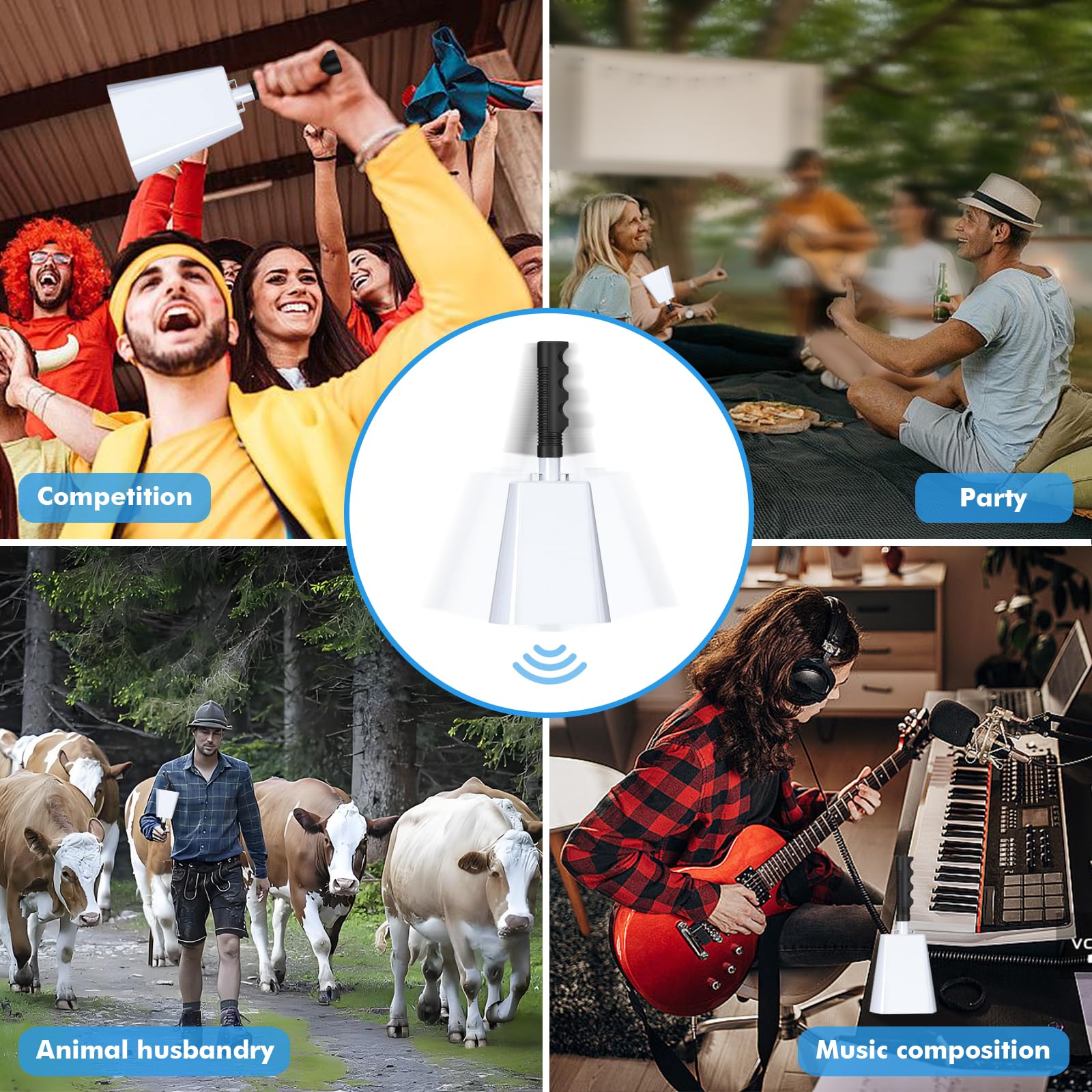 10 Inch Cowbell with Handle, Noise Maker Cow Bell, Steel Cheering Bell for Sports Events Graduations Party Chimes, Percussion Musical Instrument (White 2 PCS) White 2 PCS - Image 6