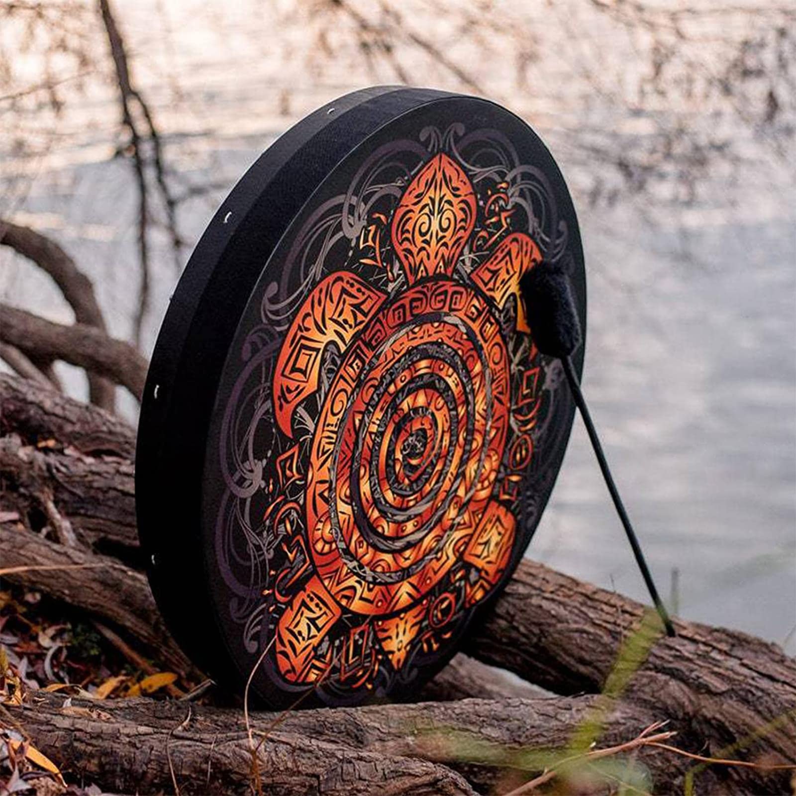 10 Inch Turtle Shaman Drum, Tree of Life Decoration Design Handma Drum With Drum Stick, Instrumental Shaman Alchemy Moon Drum, Sound Healer Shaman Drum For Spiritual Music, Reflection(Turtle) - Image 4