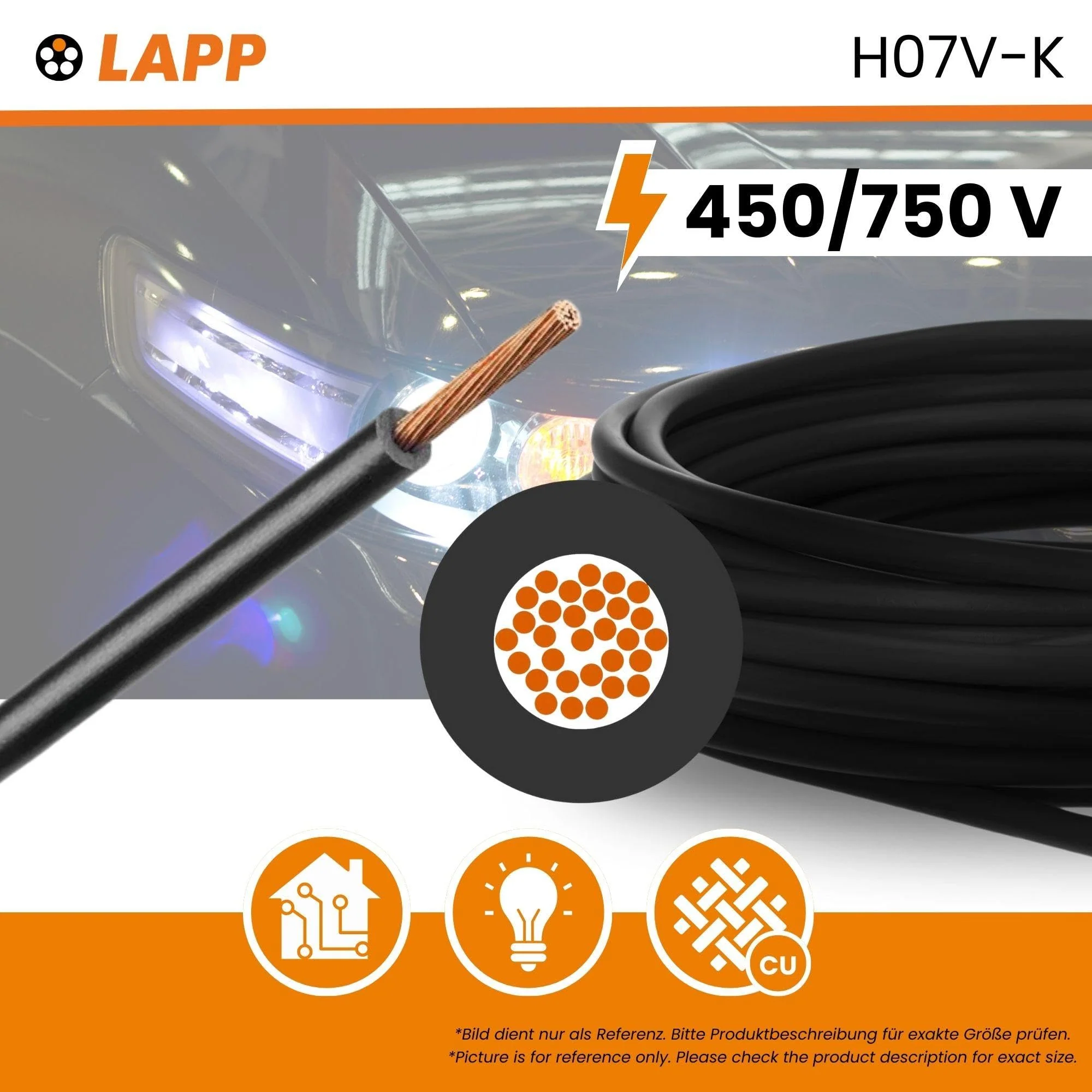 10 m Lapp 4520013 H07V-K 4 mm² Black I Wiring Cable I Flexible Flexible PVC Single Core I Stranded 4 mm2 I Wiring - Image 2
