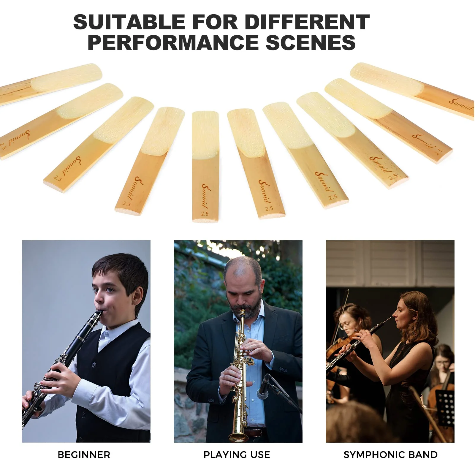 10 Pack Bb Clarinet Reeds with Plastic Box, Strength 2.5 Reeds for Clarinet, Thinner Reed Tip & Unfiled Cut for Easy of Play, Traditional Reeds for Clarinet Beginner and Player Light Brown - Image 7