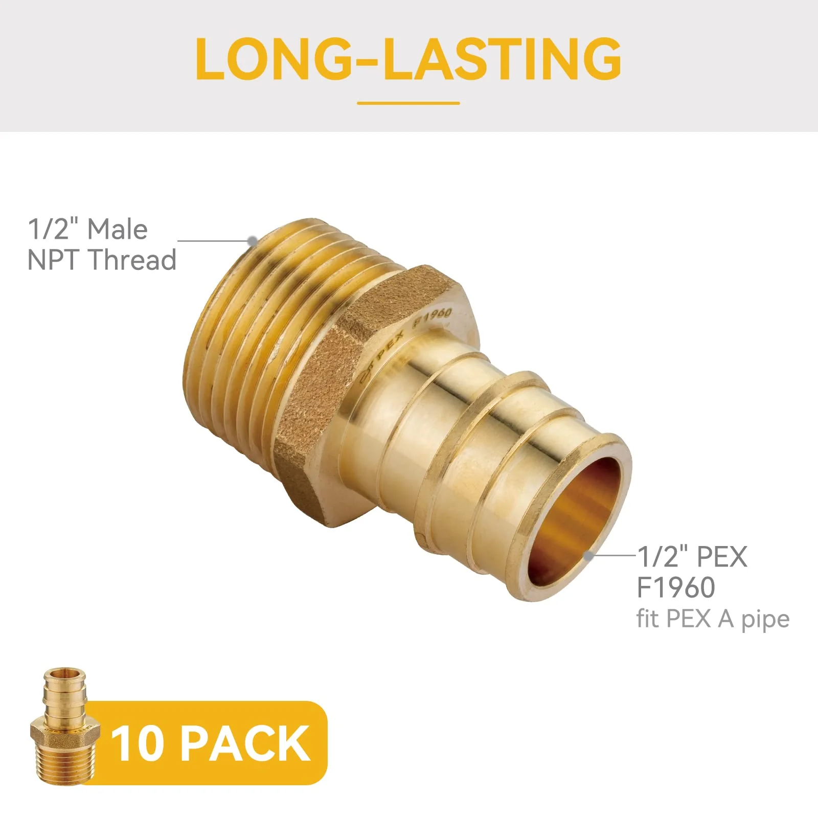 10 Pack PEX-A Fittings, 1/2"x 1/2" Expansion Male NPT Adapter, ASTM F1960 Male Threaded Adapter for A Tubing(PEX1960016) 1/2"x1/2" 10Pack - Image 2
