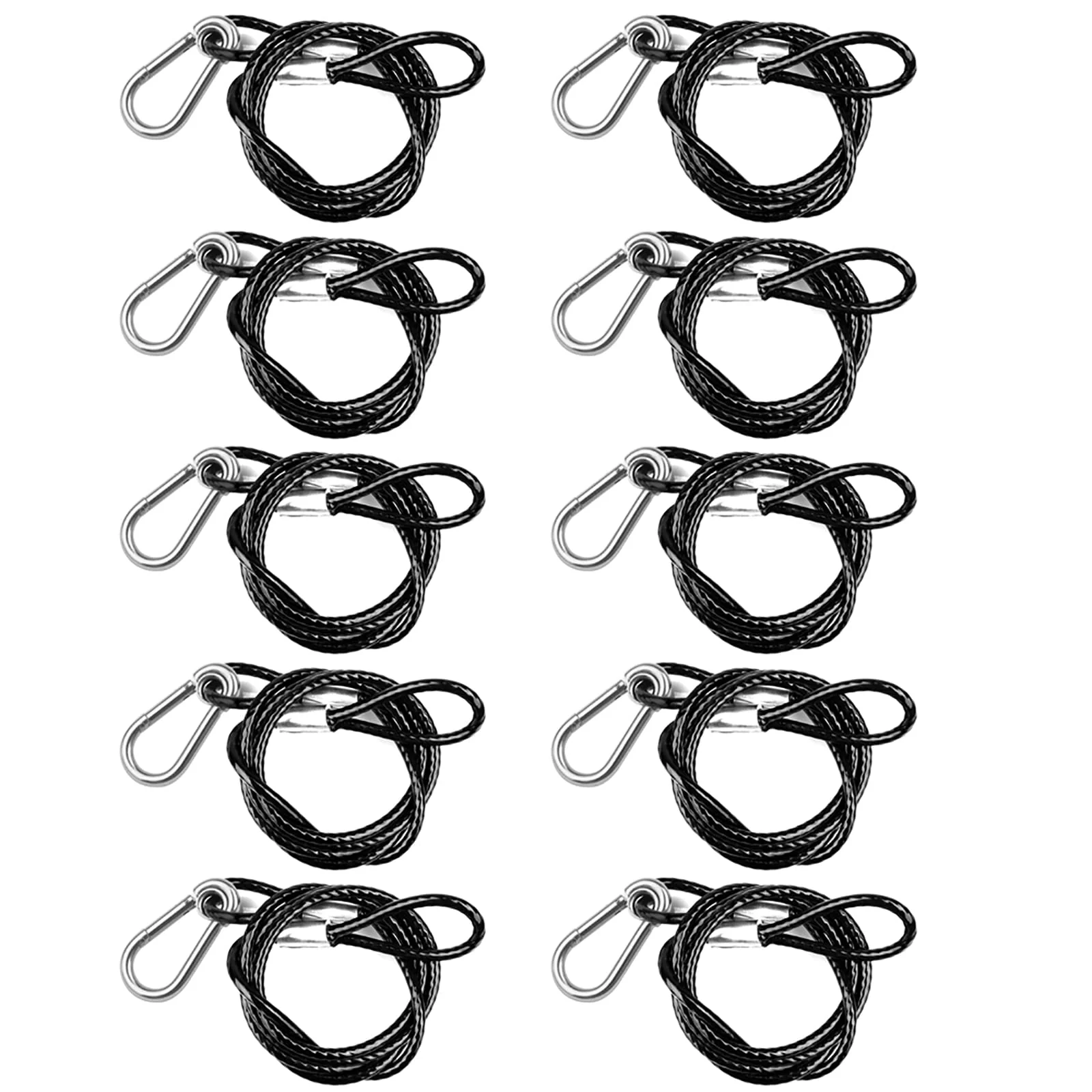 10 PCS 3FT Safety Cable, Black Coated Braided Stainless Steel Security Cable with Loops for DJ Stage Par Lighting, Max. Load 110 lb