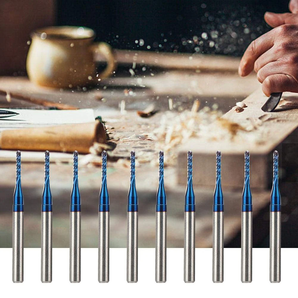 10-Piece End Mill Set Carbide Cutter Blue Corn Cutter CNC PCB Engraving Milling Tool (1.4 mm) - Image 3