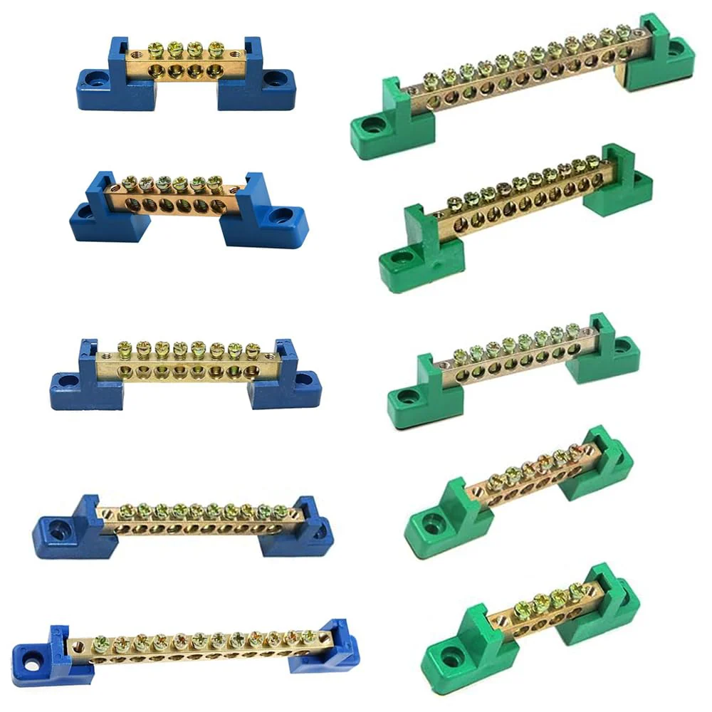 10 Positions Green, Clamp Ground Rail Screw Block: Barrier Brass, Electrical Distribution Bus Bar Block for Car, Boat, Marine, RV, Yacht, Ship Power Distribution 10 Positionen - Image 2