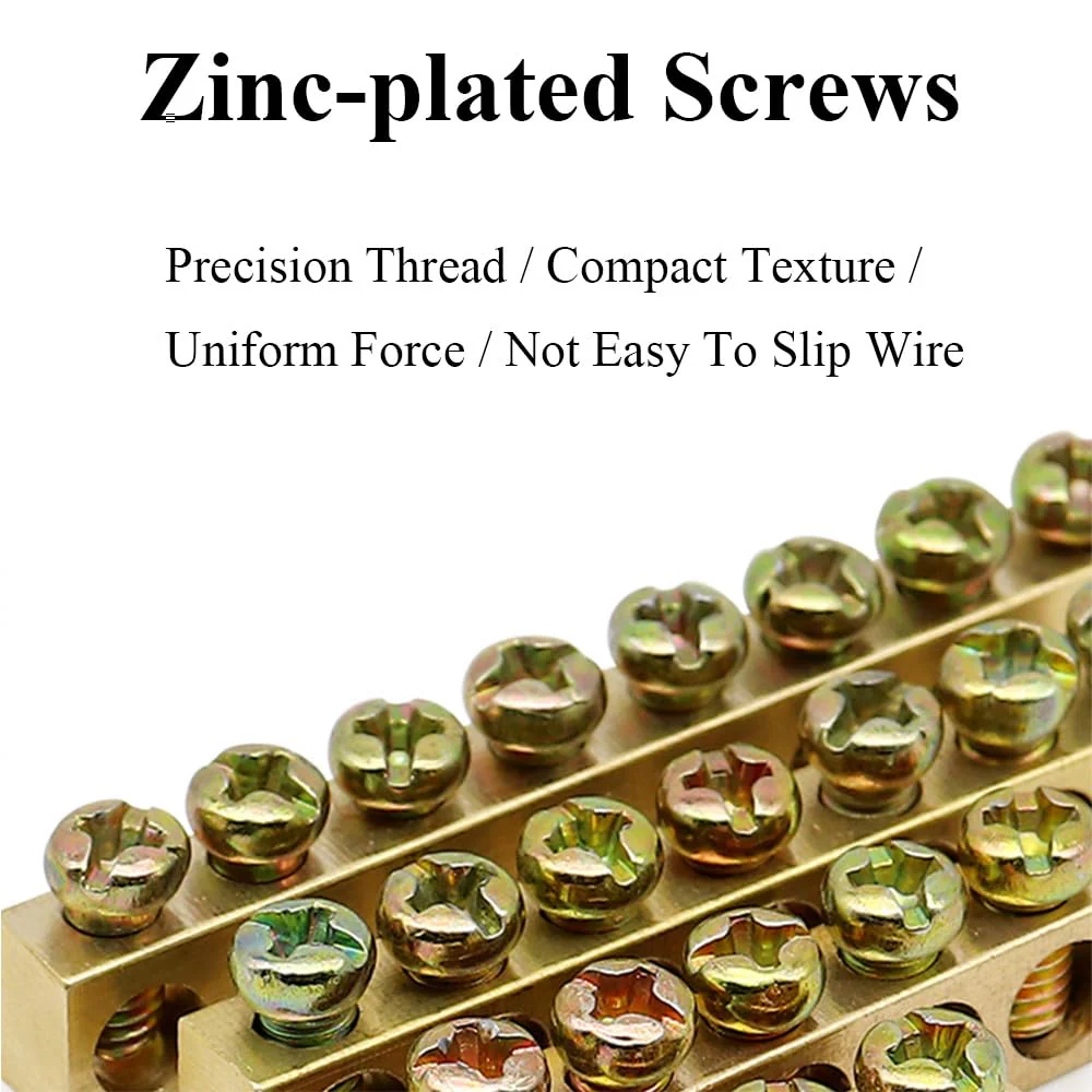 10 Positions Green, Clamp Ground Rail Screw Block: Barrier Brass, Electrical Distribution Bus Bar Block for Car, Boat, Marine, RV, Yacht, Ship Power Distribution 10 Positionen - Image 7