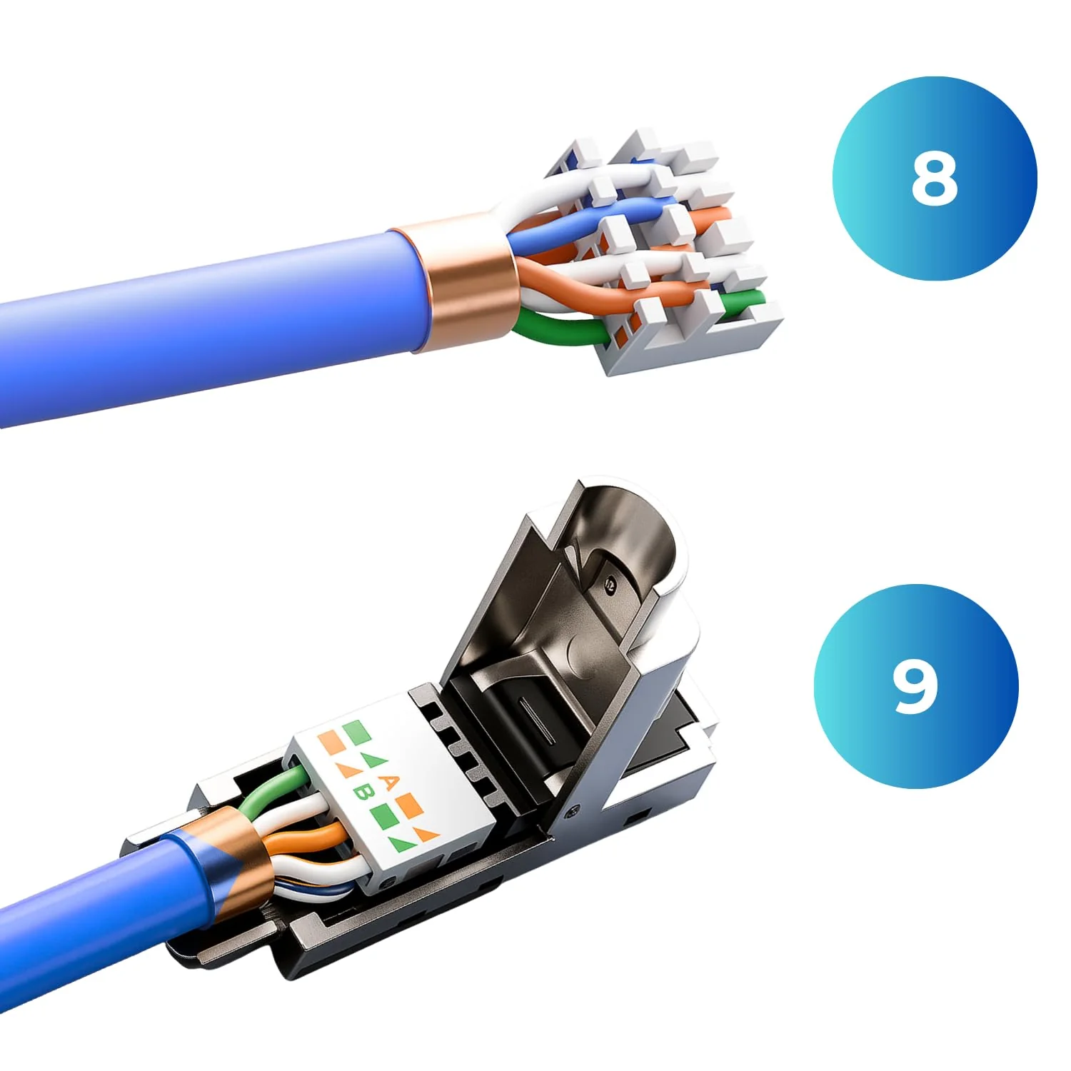 10 x RJ45 Connector CAT 8 - Tool-Free Network Connector for Ethernet, Installation Cable & Network Cable | Gigabit Enabled, STP Shielded, 40 Gbit/s, Gold-Plated Contacts 10 Stück - Image 6