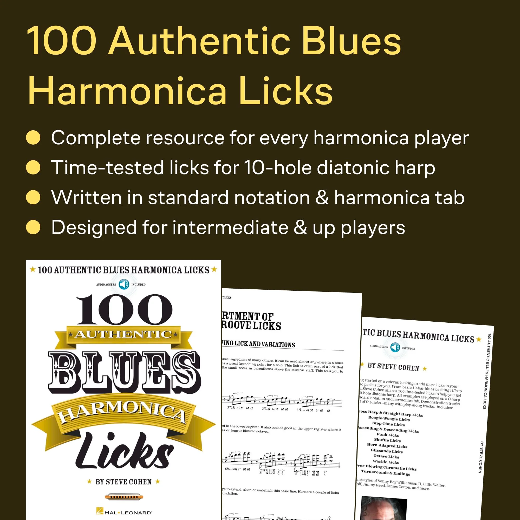 100 Authentic Blues Harmonica Licks Steve Cohen | Harmonica Instructional Book with Online Audio | Learn Blues Harmonica Techniques, Solos, and Riffs | Beginner to Advanced Sheet Music Songbook - Image 7