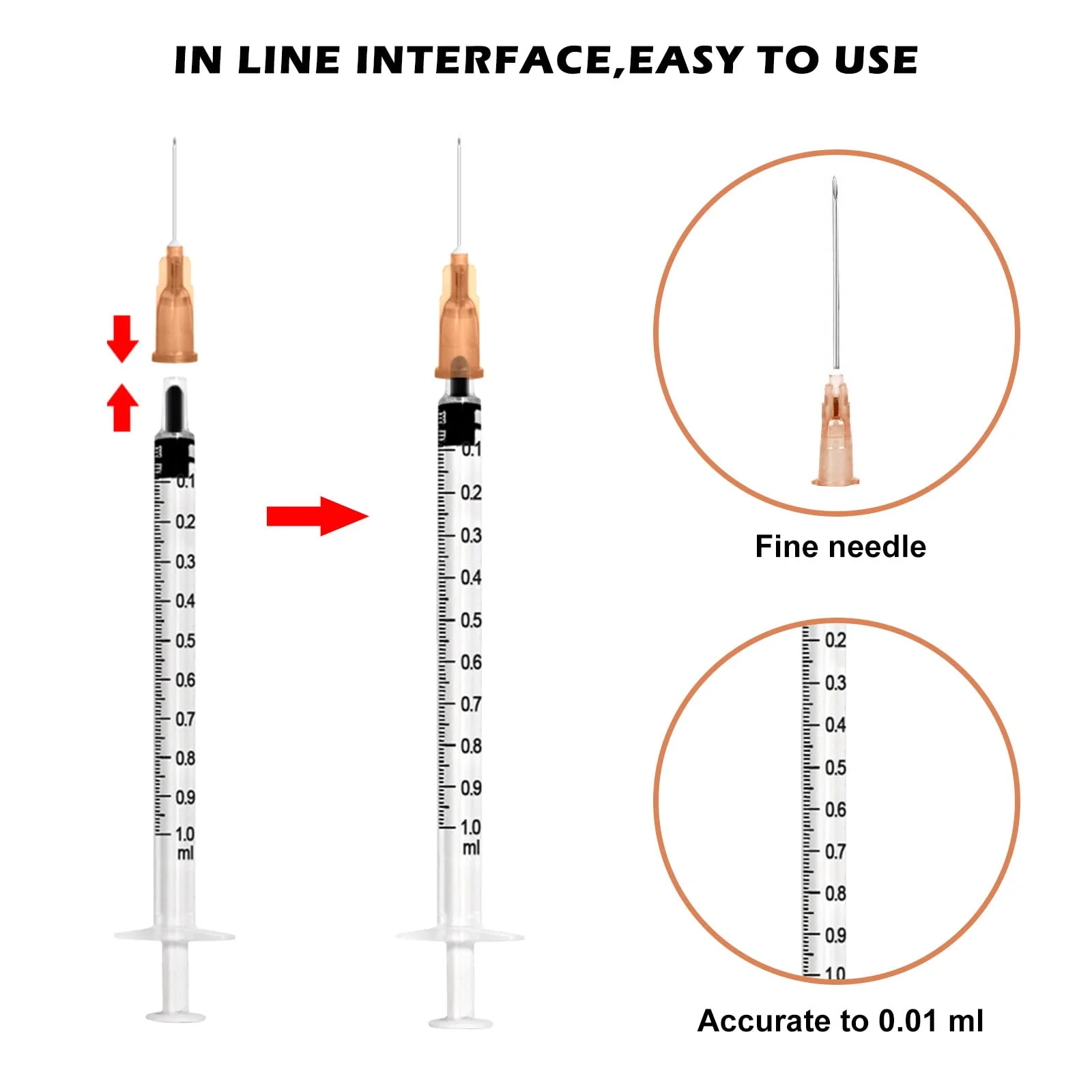 100 Pieces Syringes, Vegena 1 ml Syringe Set, Plastic Tube Syringes with Needle, Disposable Syringes, Small Dosing Syringe, Liquid Syringe, Independent Seal Packaging, Disposable Syringes - Image 4