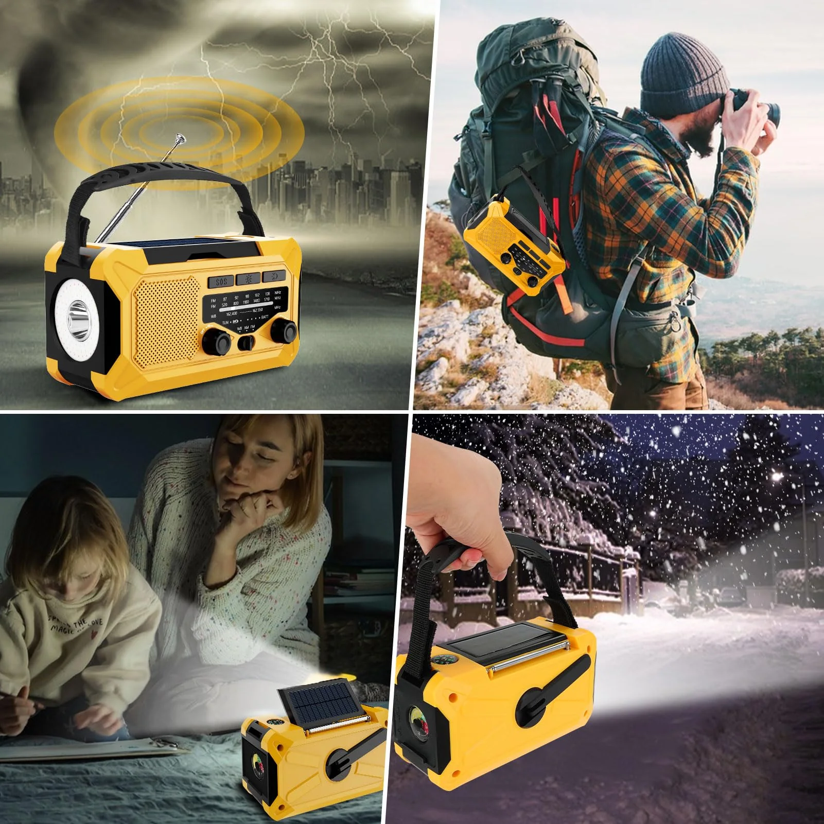 10000mAh Emergency Hand Crank Radio with LED Flashlight, AM/FM NOAA Portable Weather Alert Radio, Solar Powered Radio with Phone Charger, USB Charged, Headphone Jack, SOS Alarm, Compass (Yellow) yellow - Image 9