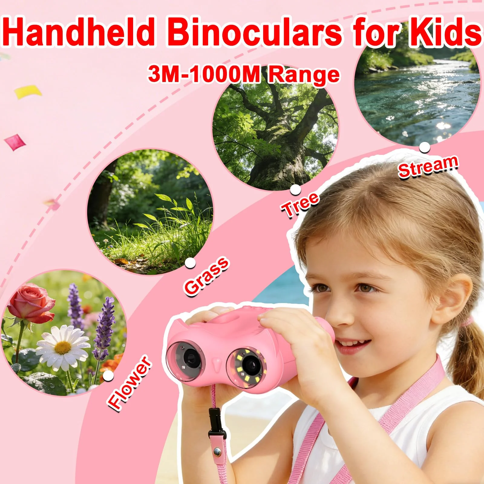 1000X Digital Microscope for Kids &Binoculars,Handheld Kids Microscope with 2.0" Screen,Rechargeable USB Portable Microscope,STEM Education Toys Christmas Birthday Gifts for Kids Boys Girls Ages 4-12 Pink - Image 3