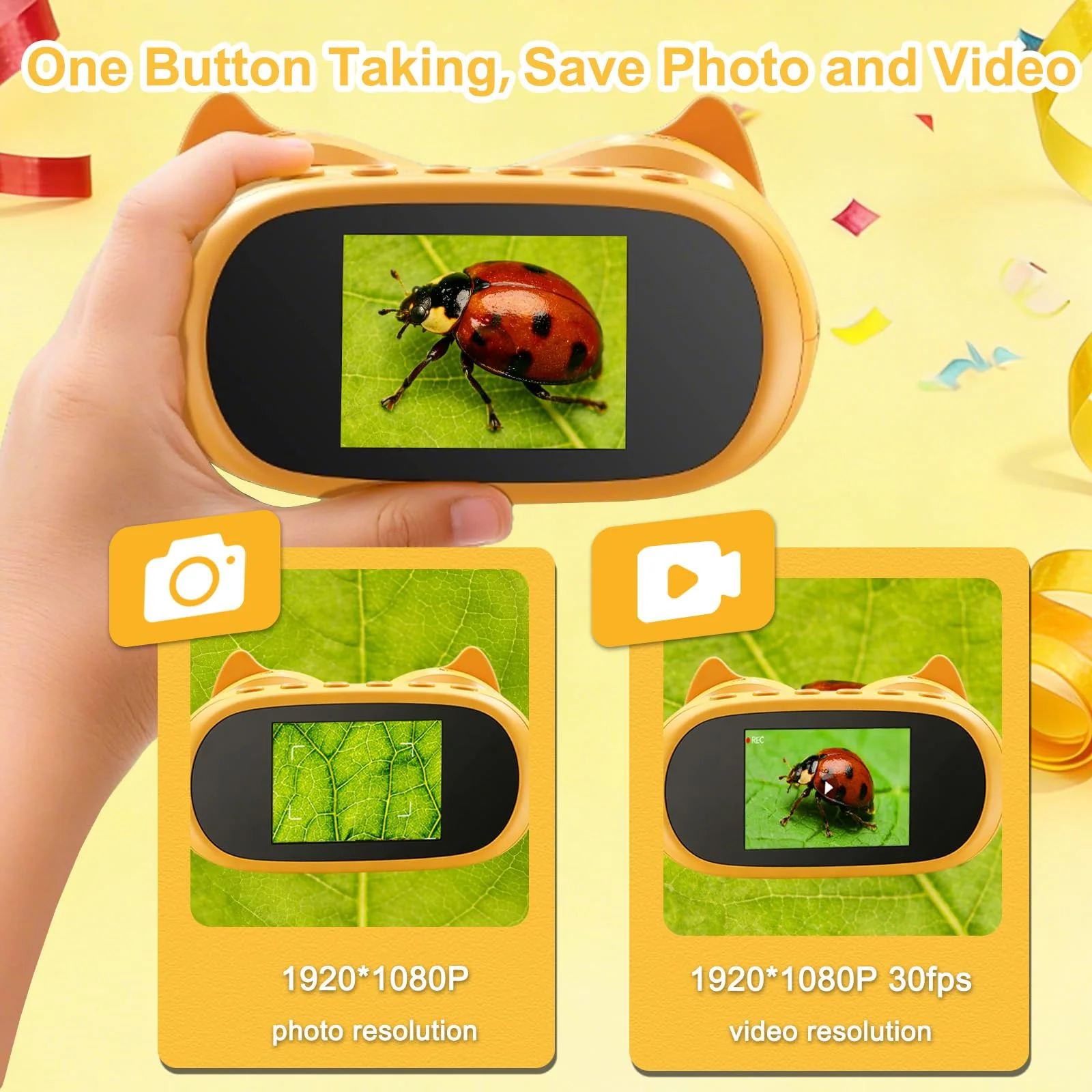 1000X Digital Microscope for Kids & Binoculars,Handheld Kids Microscope with 2.0" Screen,Rechargeable USB Portable Microscope,STEM Education Toys Christmas Birthday Gifts for Kids Boys Girls Ages 4-12 Yellow - Image 5