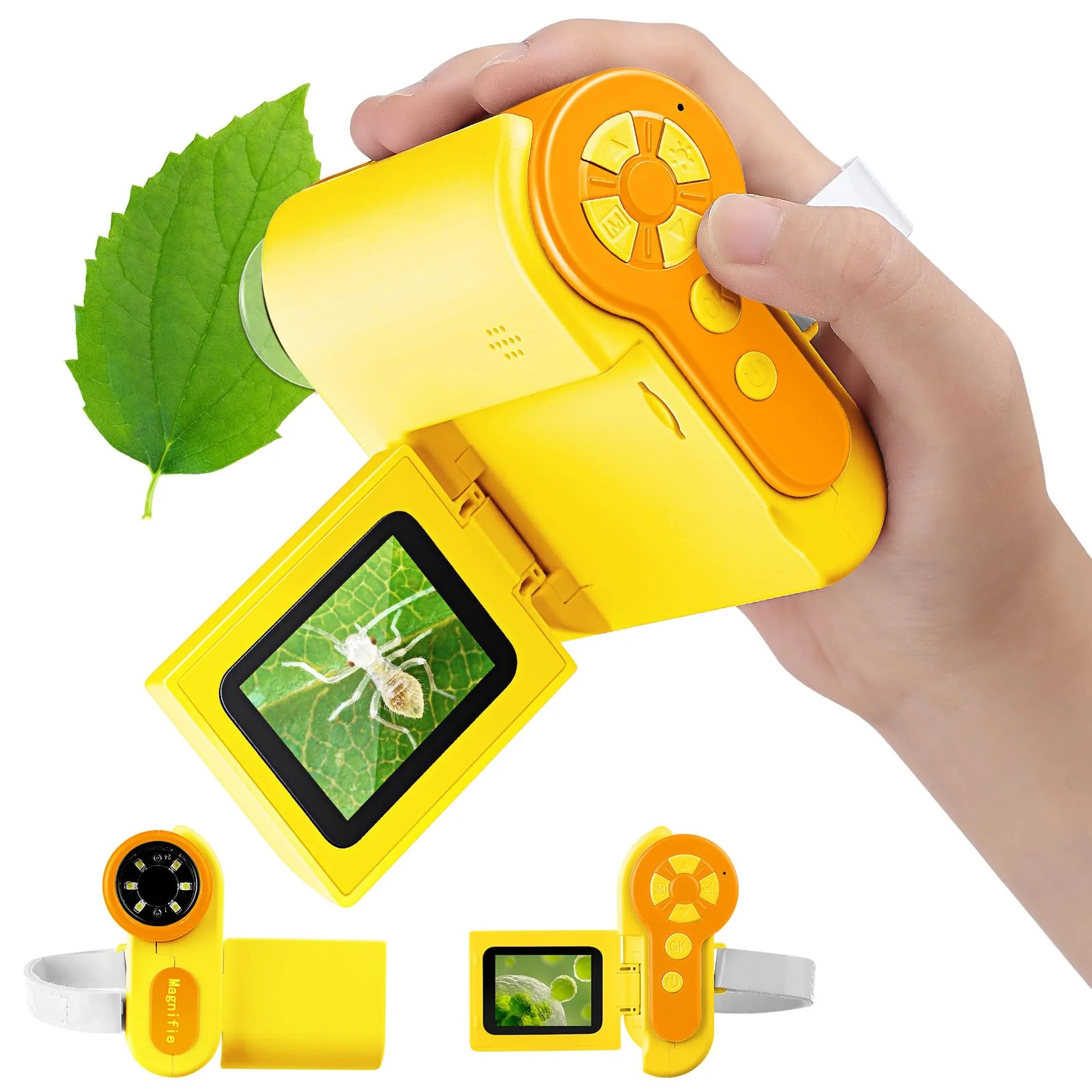 1000X Microscope for Kids 8-12, 4K HD Screen with 6 LED Lights, Portable Microscope for Outdoor STEM Learning, Rechargeable Science Kit, Birthday Easter Gifts for Kids Yellow
