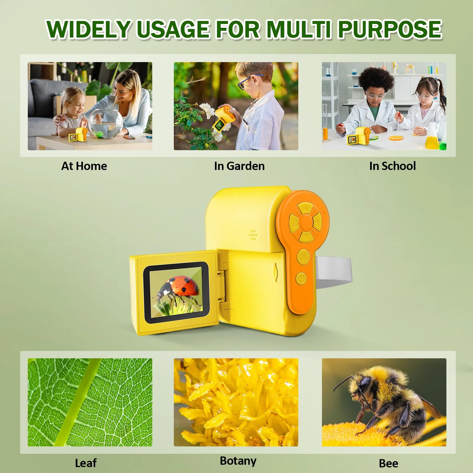 1000X Microscope for Kids 8-12, 4K HD Screen with 6 LED Lights, Portable Microscope for Outdoor STEM Learning, Rechargeable Science Kit, Birthday Easter Gifts for Kids Yellow - Image 7