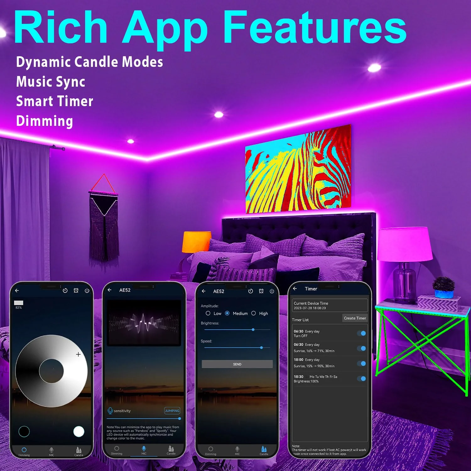 100FT Black Light LED Strip App Control With Remote, Smart Purple Neon Blacklight Adhesive for Glow Party, UV Light for Halloween Decor, Bedroom, Tapestry, Poster 100FT - Image 2