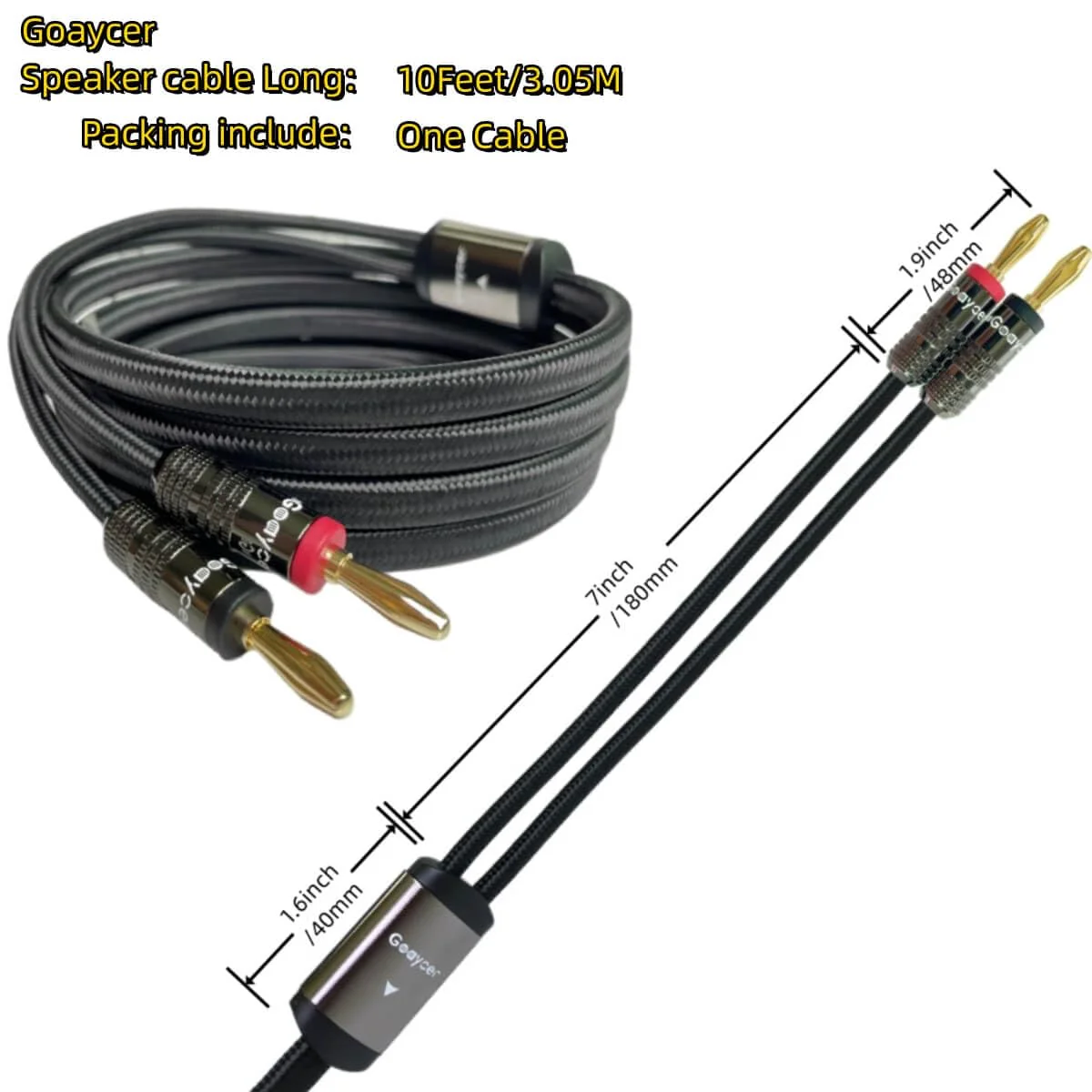 10Feet Speaker Cable with Banana Plugs,14 Gauge Oxygen-Free-Copper (OFC) Speaker Wire（10FT/One Cable） 10FT/3M, One Cable - Image 5