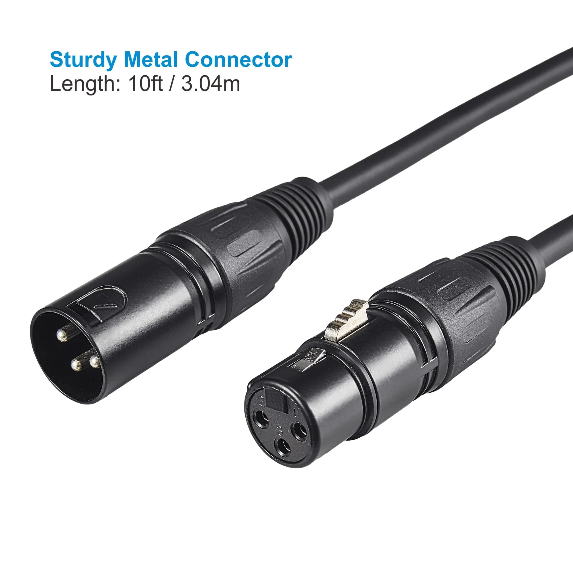 10ft/3.04m DMX Cable, 4 Pack, 3.04m DMX Cables, 3 Pin XLR Male to Female, Shielded, Soft PVC Sheath, Sturdy Metal Connector, Ideal for Stage & DJ Lighting - Image 4