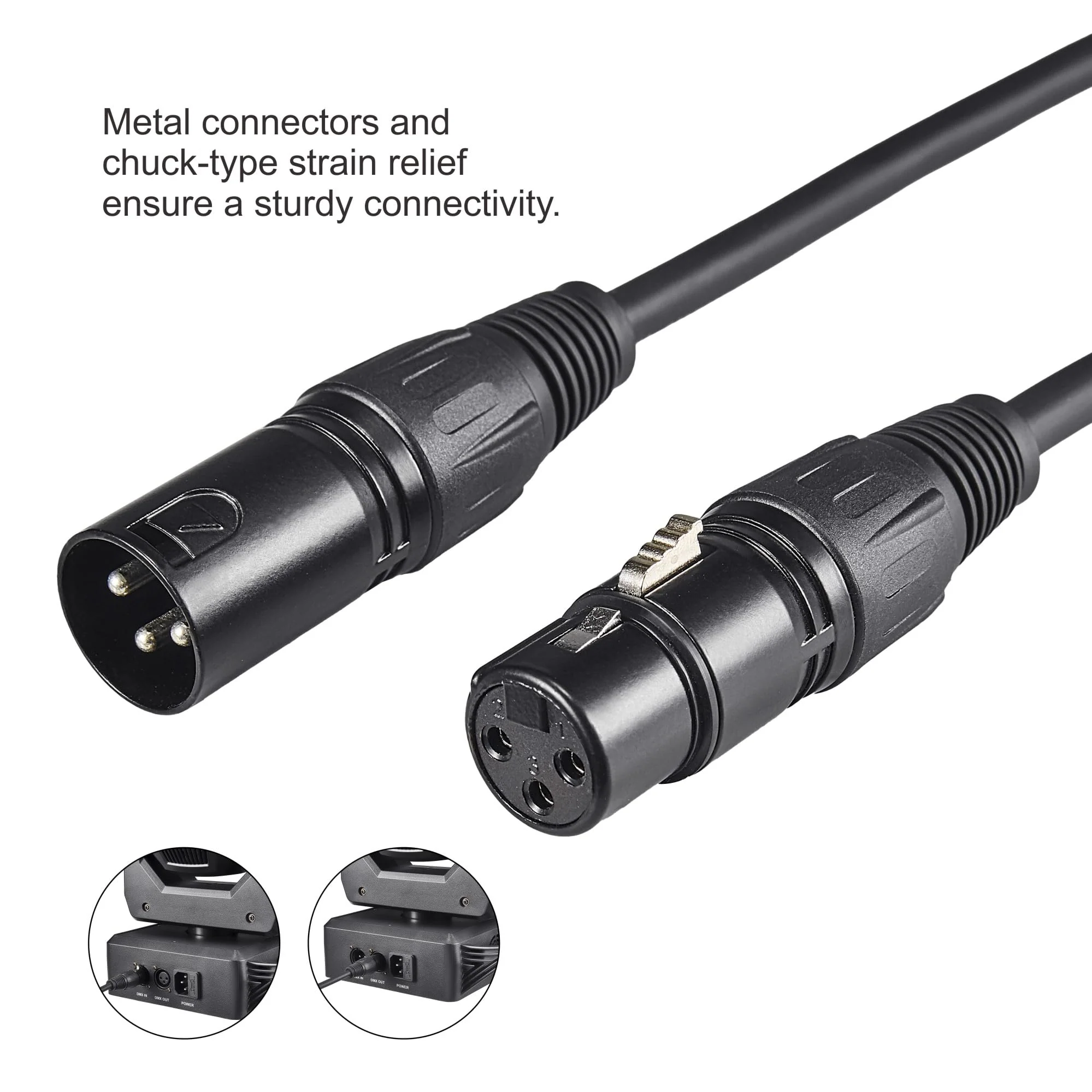 10ft/3.04m DMX Cable, 4 Pack, 3.04m DMX Cables, 3 Pin XLR Male to Female, Shielded, Soft PVC Sheath, Sturdy Metal Connector, Ideal for Stage & DJ Lighting - Image 6