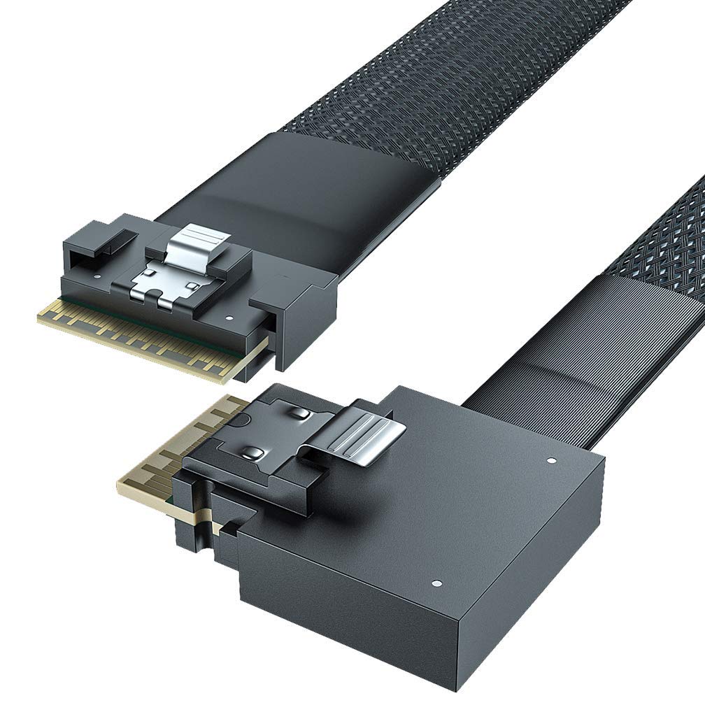 10Gtek 24G Internal SlimSAS SFF-8654 to SFF-8654 8i Cable, PCIe4.0, 85-ohm, Straight to Left Exit, 0.75~0.8m(2.46~2.62ft)