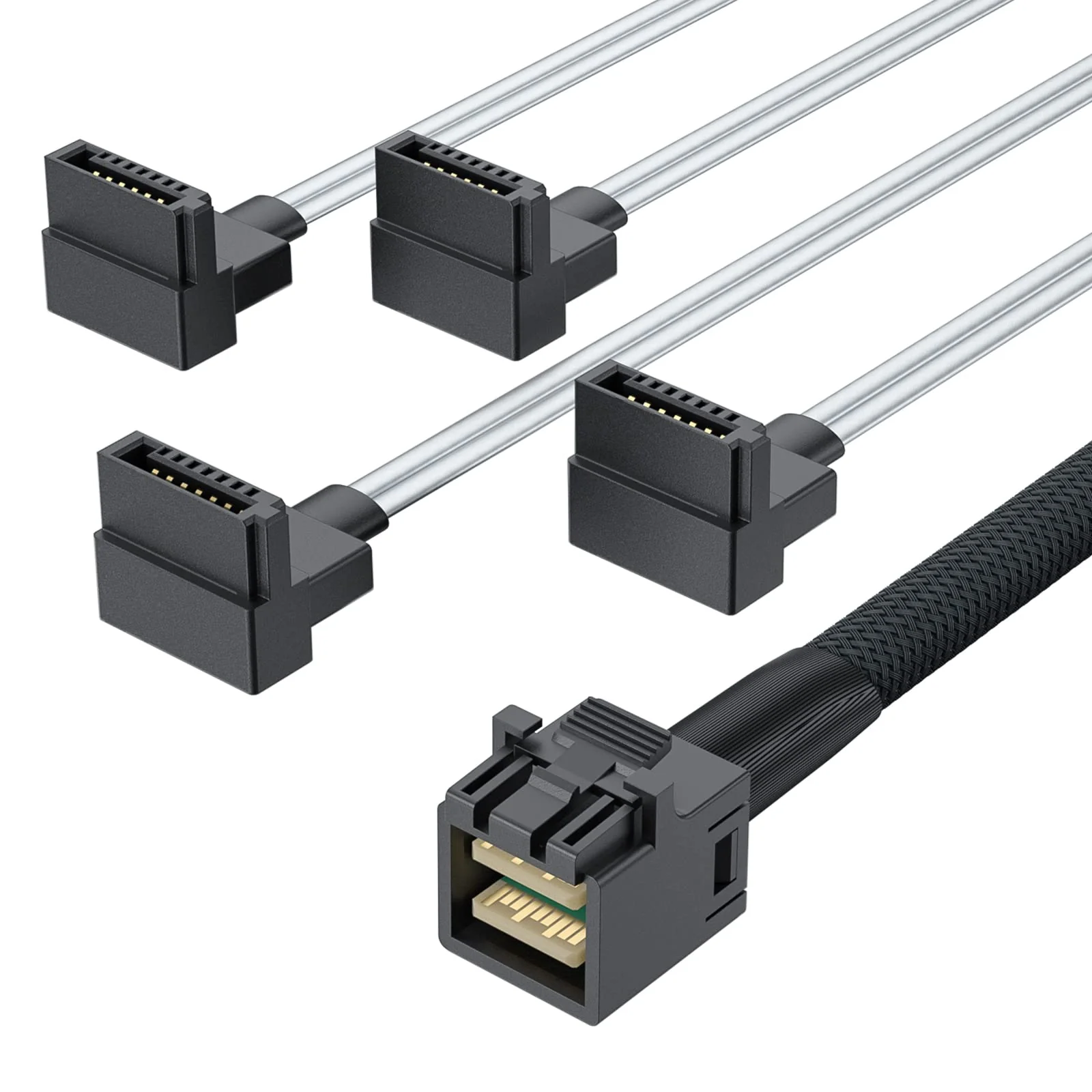 10Gtek MiniSAS HD SFF-8643 Breakout to 4xSATA Cable, Compatible with Raid Controller Hard Drive, SATA Right Angle, 0.5m(1.6ft) SATA(Right Angle)