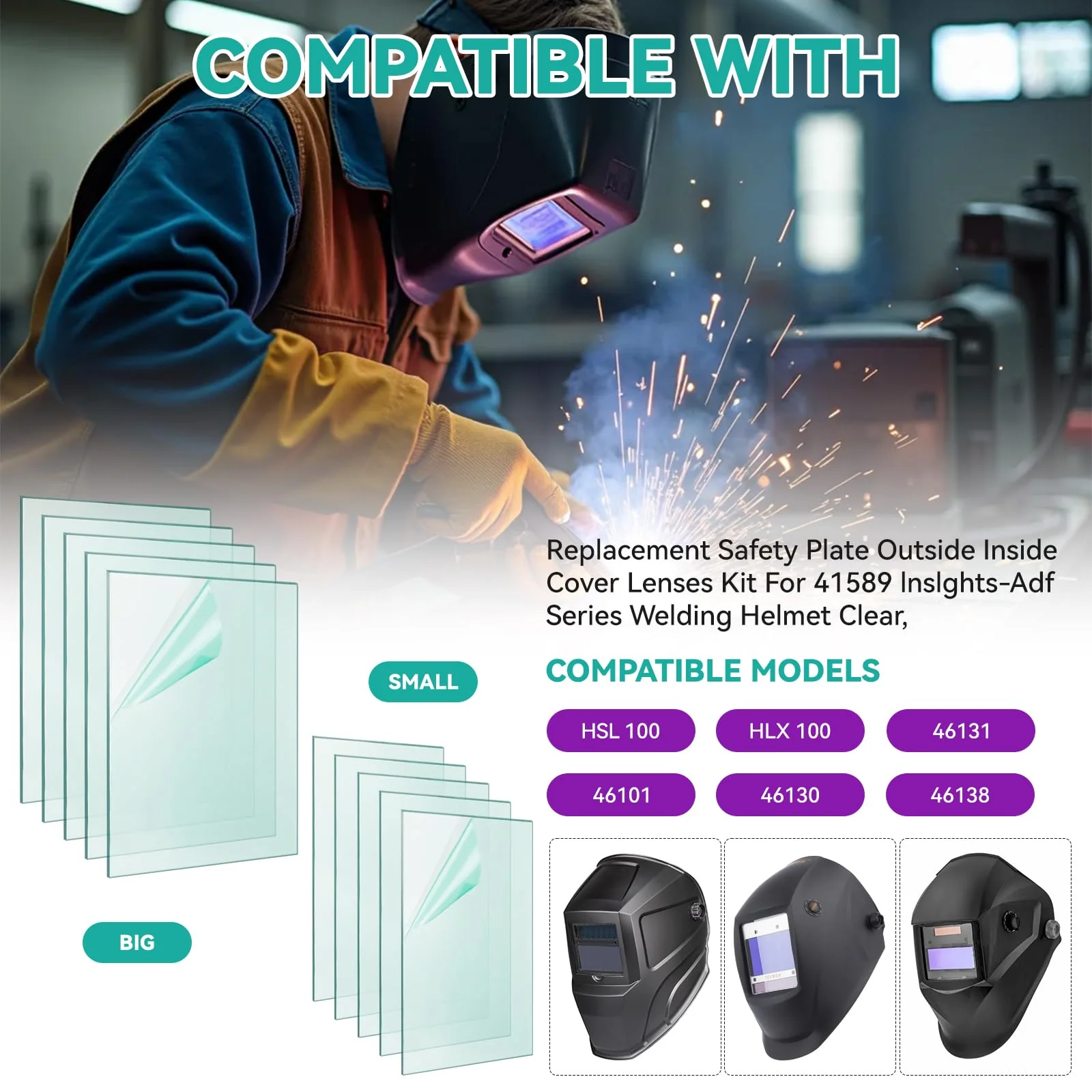 10PCS 41589 lnslghts-Adf Series Welding Helmet Clear Lenses, Outside Inside Welding Hood Cover Clear Lenses - for HSL 100, HLX 100, 46131, 46101, 46101, 46130 (4.48" X 5.2", 2.4" X 4.02") - Image 3