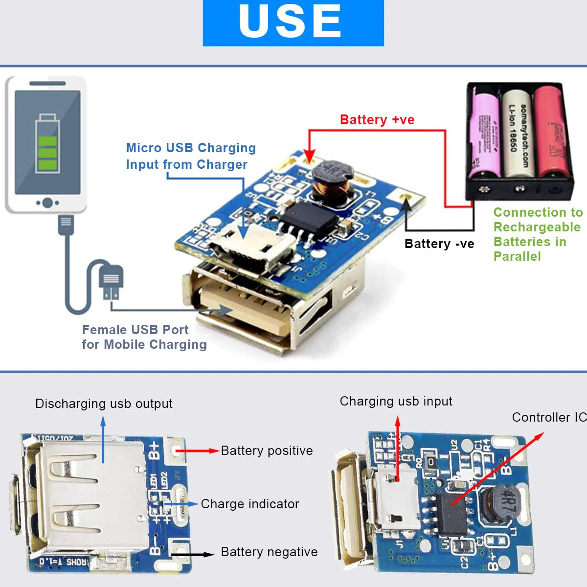 10Pcs 5V Step Up Board Lithium Battery Charging Protection Board Step Up Power Module 134N3P Charger Board LED Indicator for DIY Charger with 24AWG Cable - Image 4