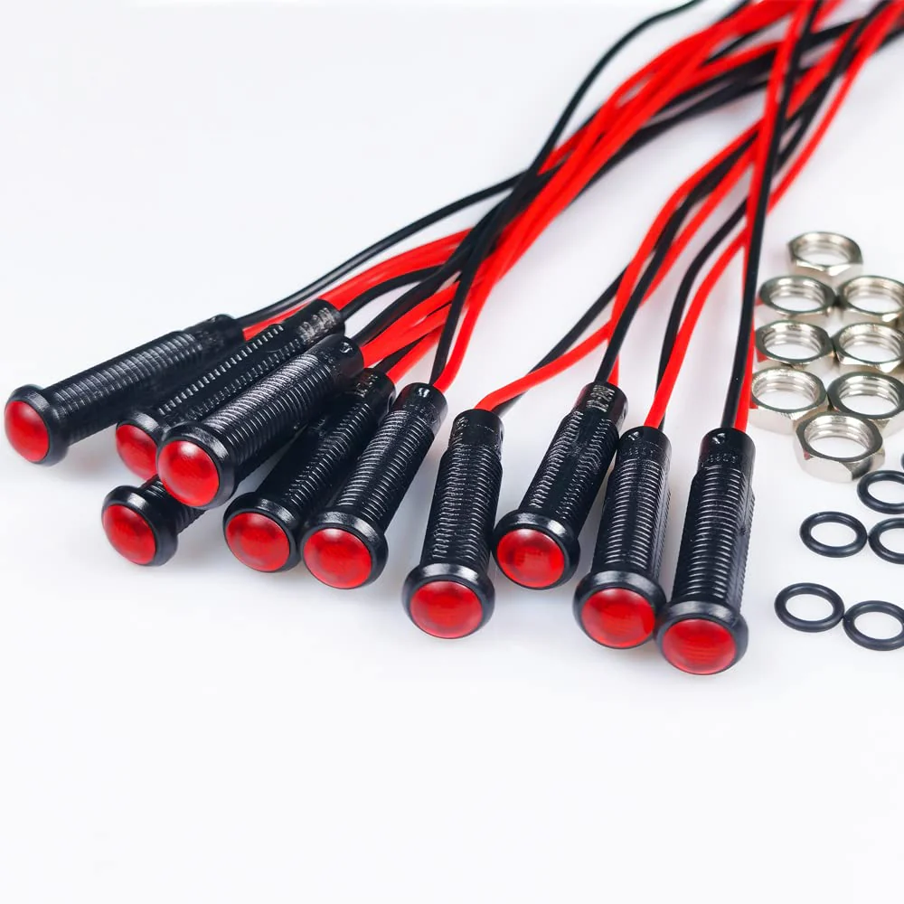 10pcs LED Plastic Indicator Pilot Light AC/DC 12-24V Mounting Hole Size 6mm(Red) red/12-24V/black shell - Image 2