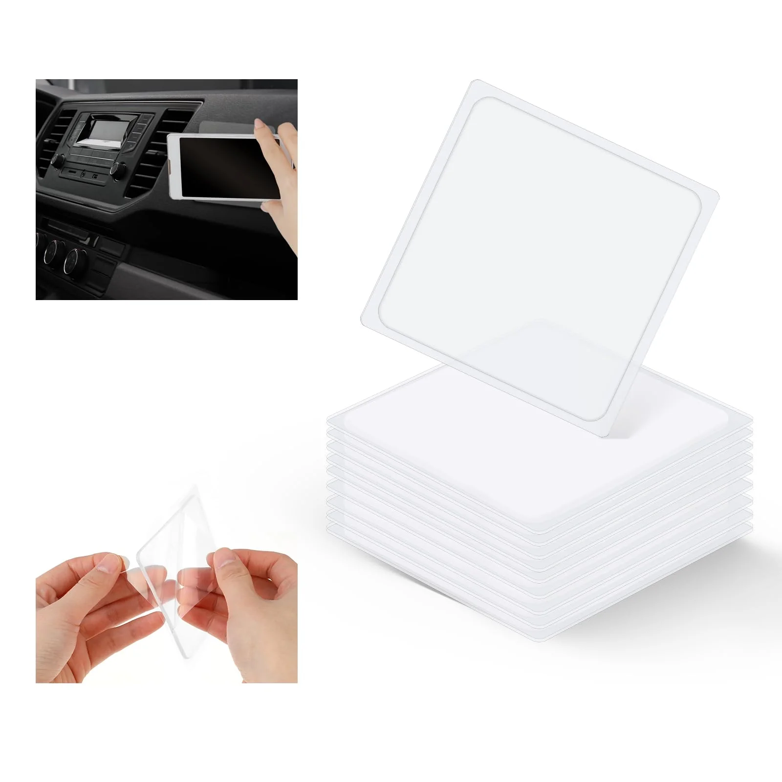 10Pcs Sticky Gel Pads Double Sided Adhesive Pads Removable Traceless Gripping Pad Anti-Slip Double Sided Gripping Pads Washable Reusable Anti Slip Pad for Car Dashboard Office Home(Transparent) - Image 6