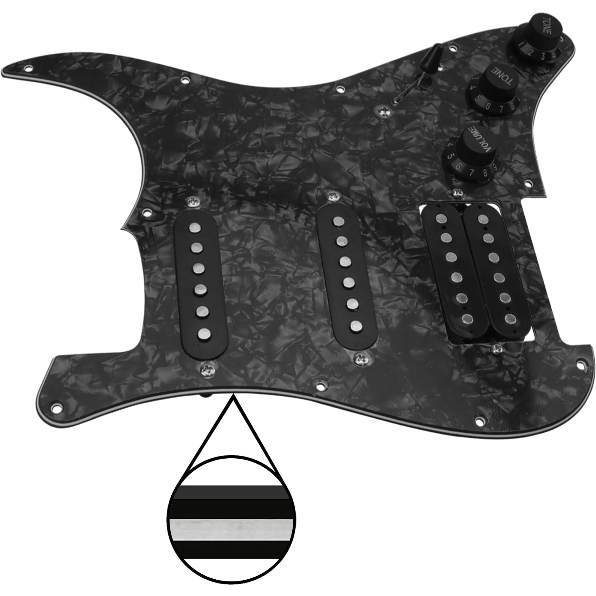 11-Hole 3-Ply SSH Prewired Loaded Pickguard Humbucker Pickups Set Compatible with Fender Stratocaster Squier Electric Guitar (3Ply Black Pearl) 3Ply Black Pearl - Image 3