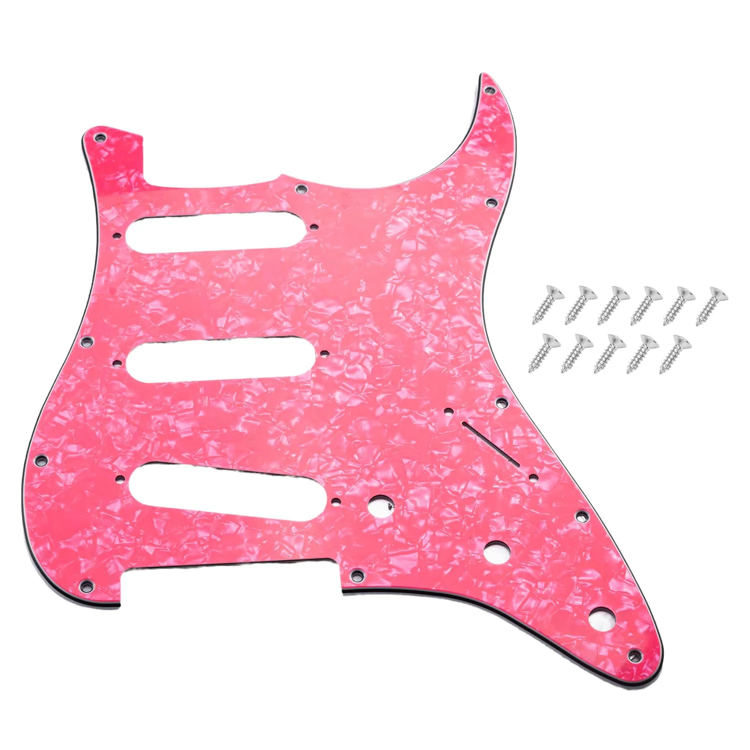 11 Hole SSS Strat Pickguard for Fender USA/Mexican Made Standard Stratocaster Modern Style Electric Guitar, Light Pink Pearl, 4ply. Light Pink Pearl-4ply